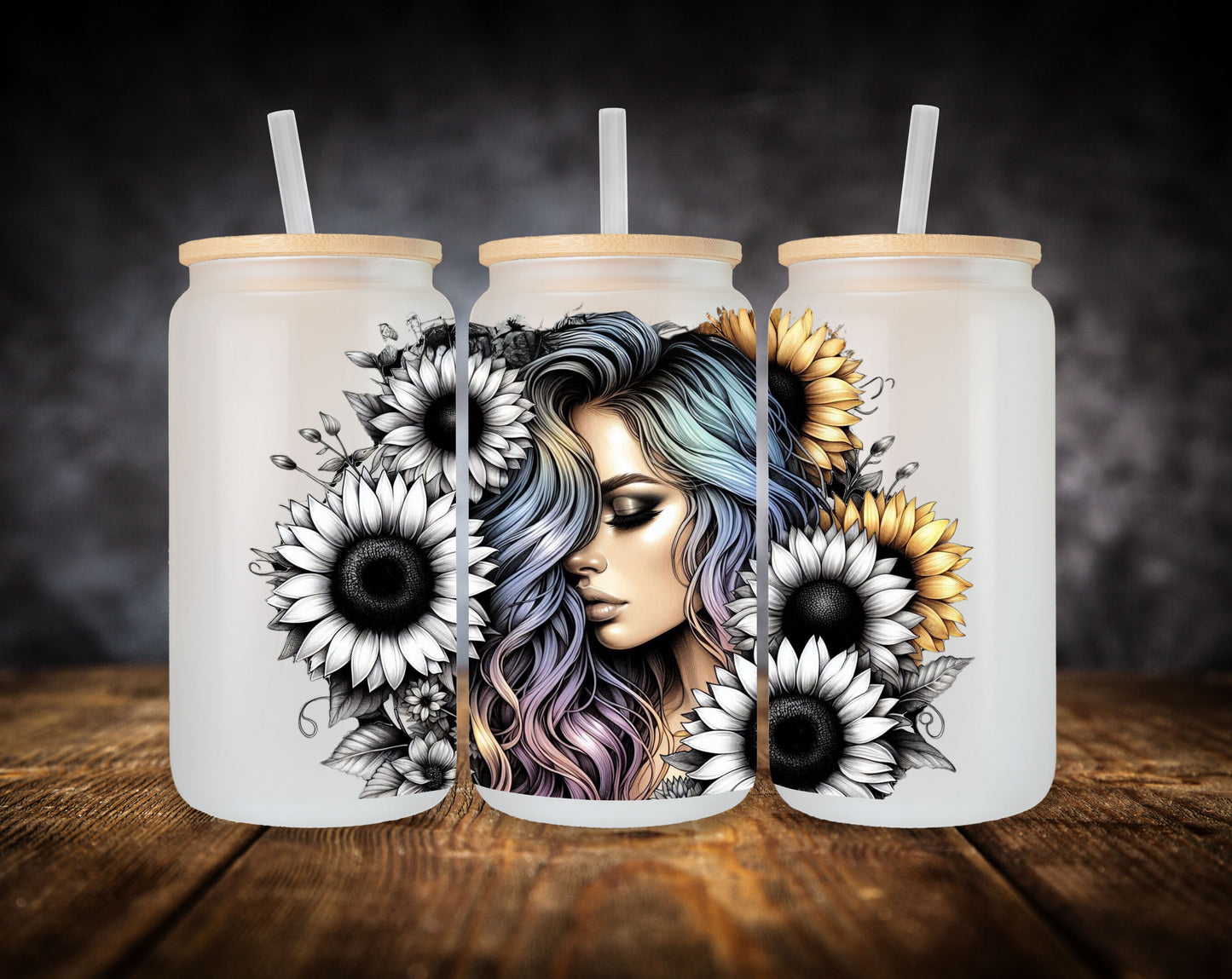 Glass Can- Girl-Flowers