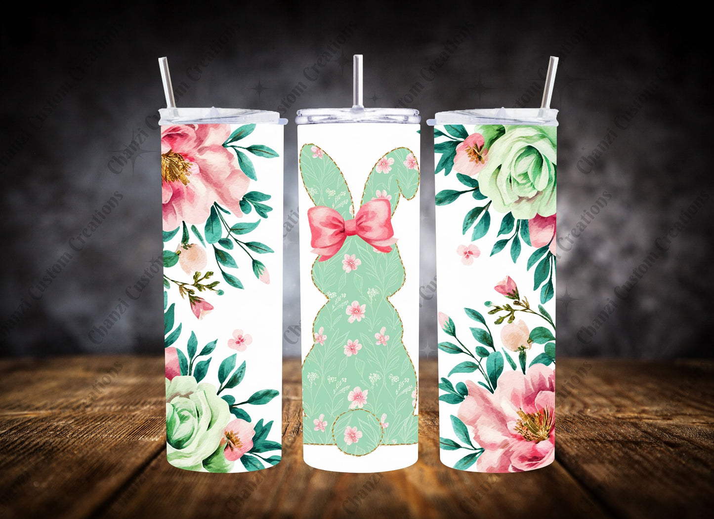 20oz Tumbler Floral Easter Bunny Set #1