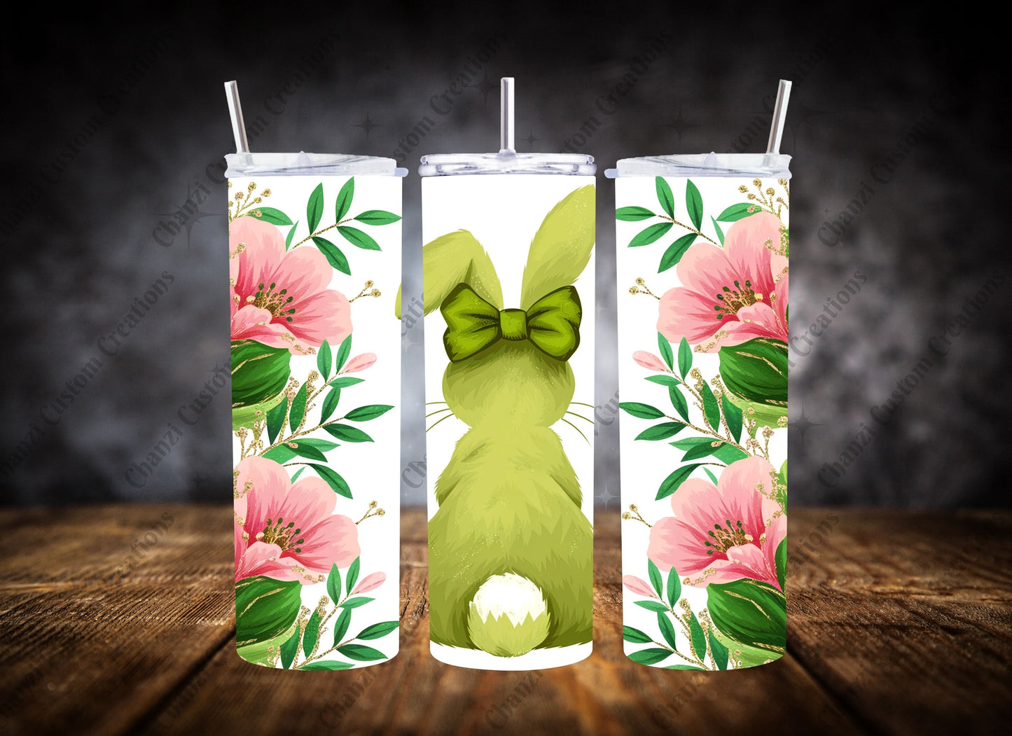 20oz Tumbler Floral Easter Bunny Set #1