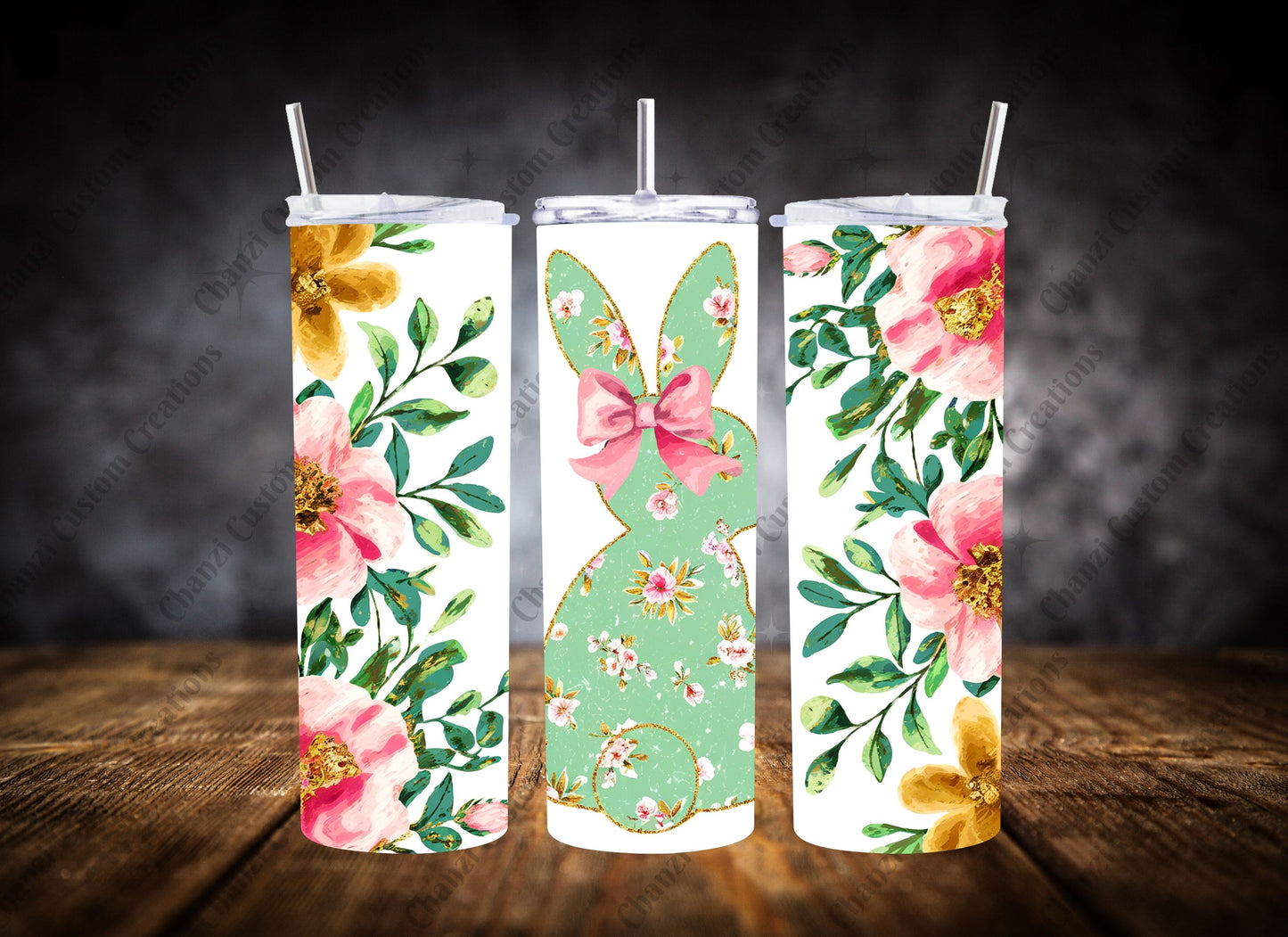 20oz Tumbler Floral Easter Bunny Set #1