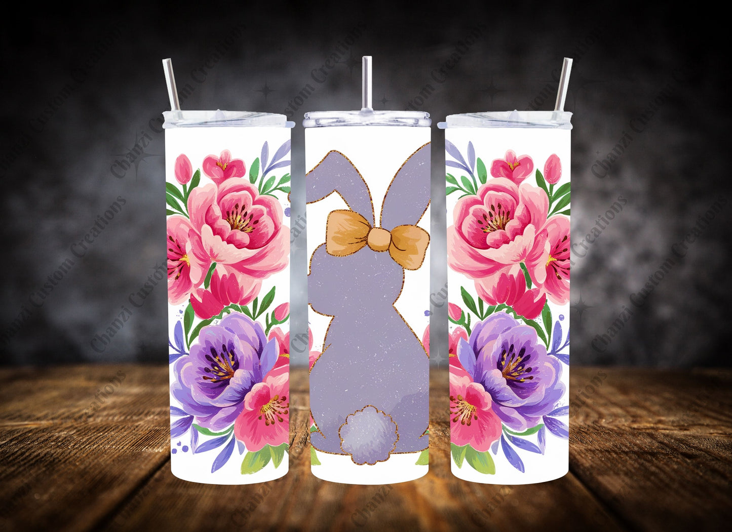 20oz Tumbler Floral Easter Bunny Set #1