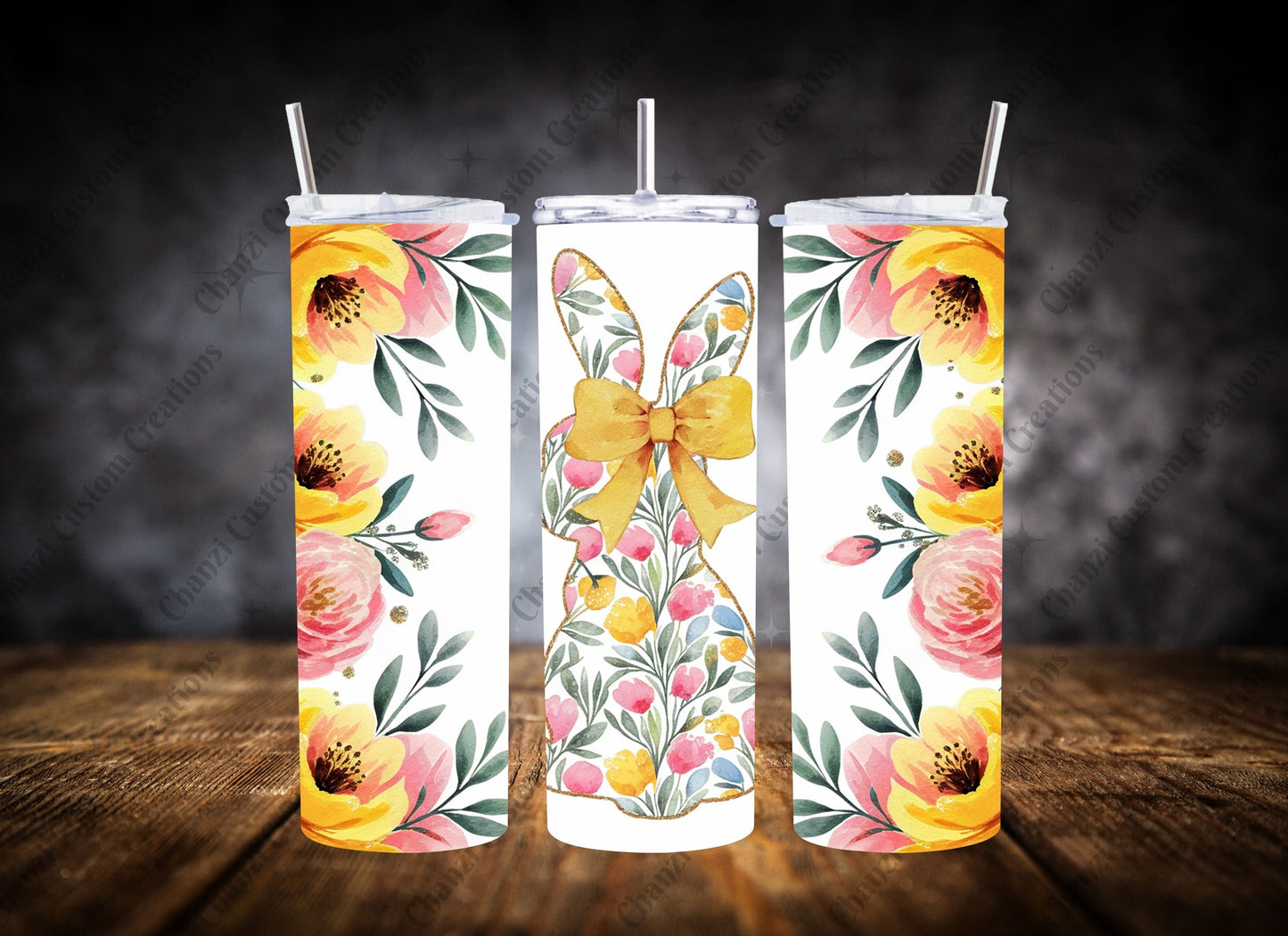 20oz Tumbler Floral Easter Bunny Set #1