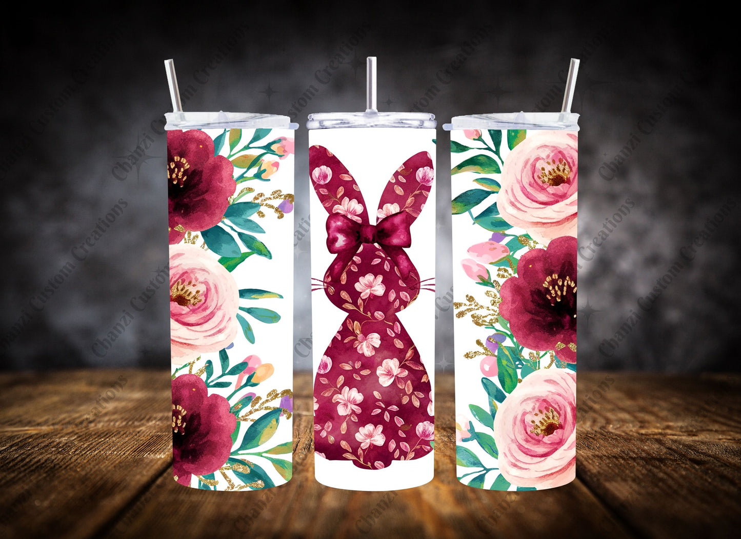 20oz Tumbler Floral Easter Bunny Set #1
