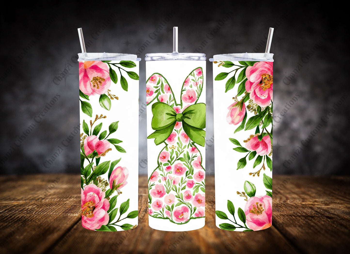 20oz Tumbler- Floral Easter Bunny Set #2