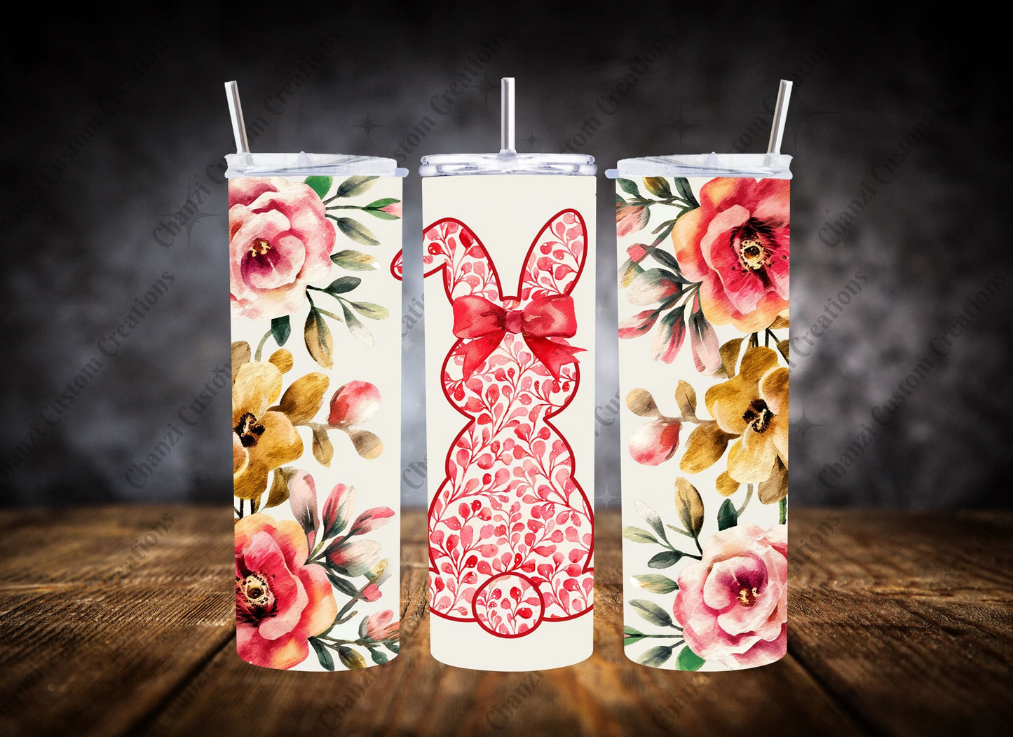 20oz Tumbler- Floral Easter Bunny Set #2