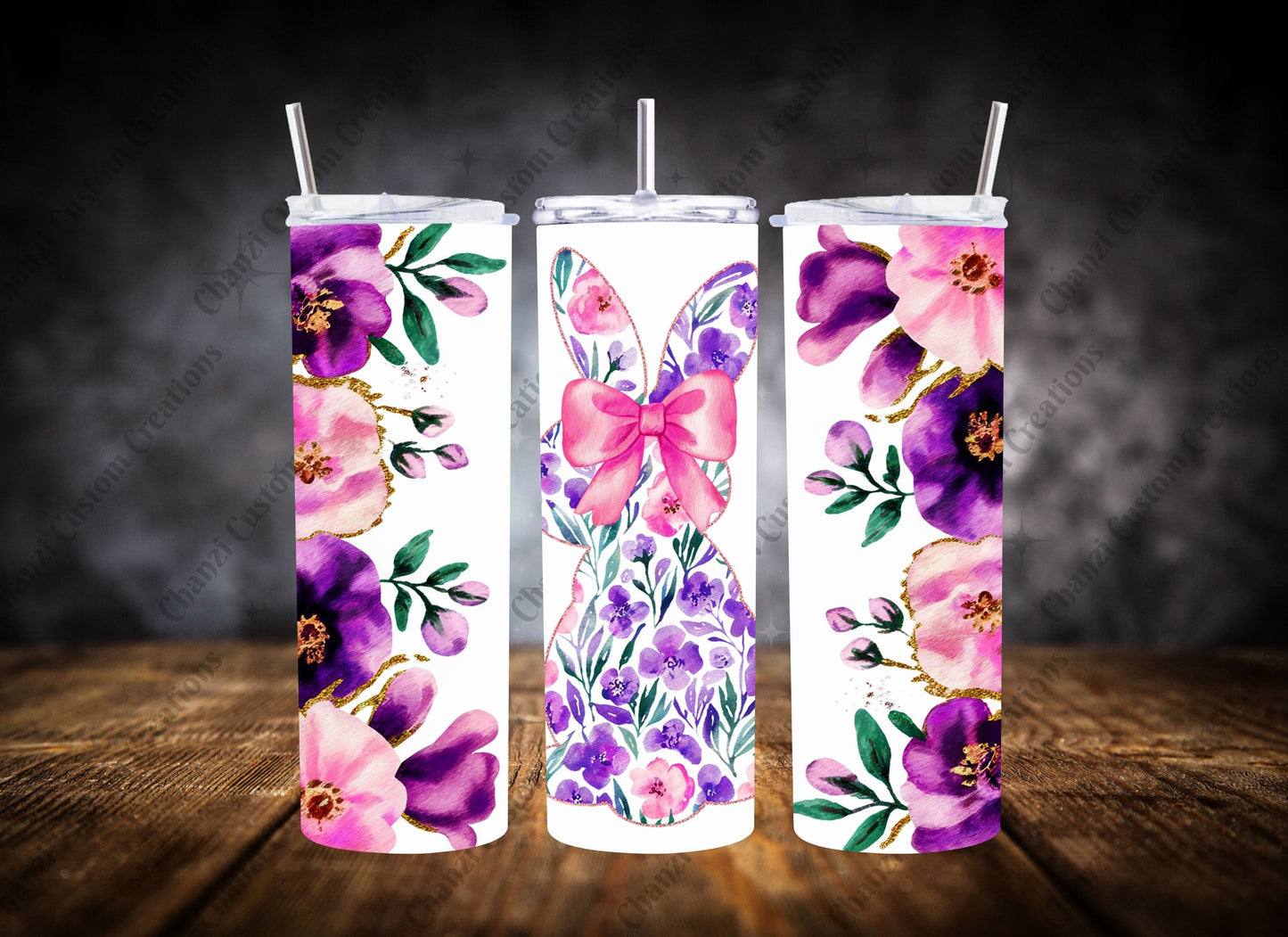 20oz Tumbler- Floral Easter Bunny Set #2