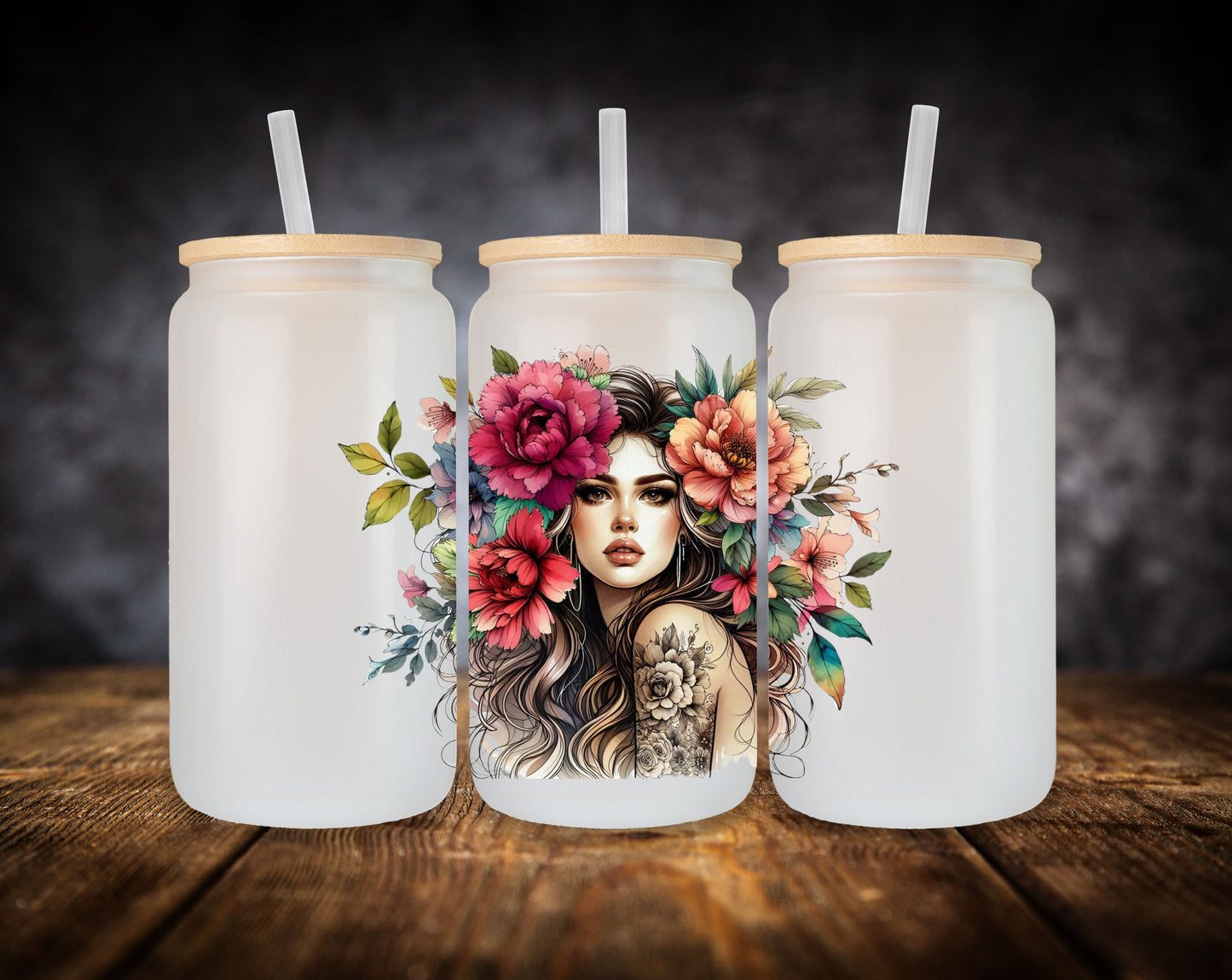 Glass Can- Girl-Flowers in Hair