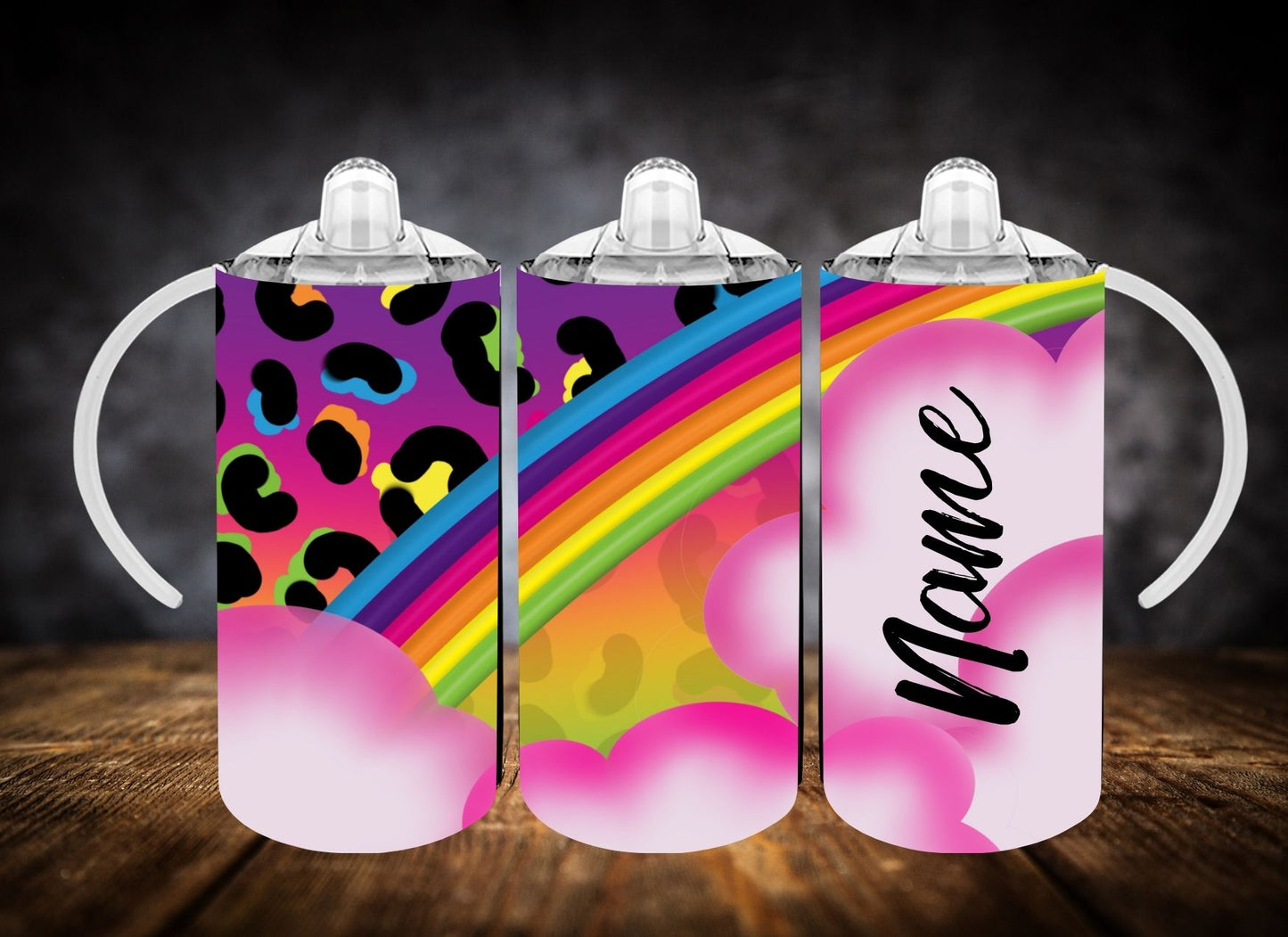 Sippy Cup-Rainbows and Animal Print W/Name