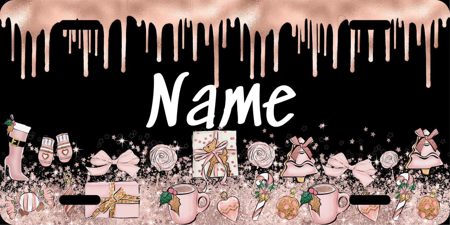 License Plate Pink Christmas Drip W/Name