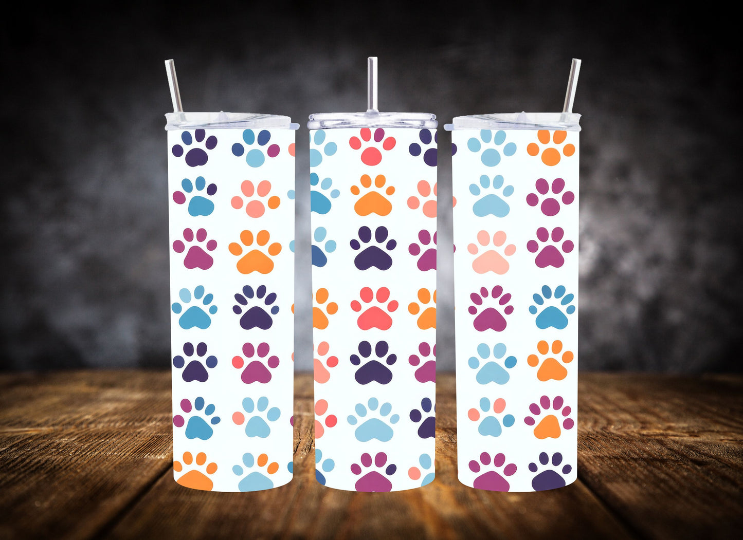 20oz Tumbler Colorful Paw Print Collection