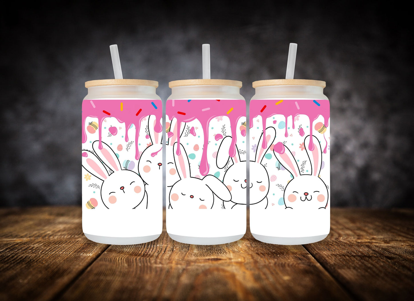 Glass Can- Pink Drip Bunny