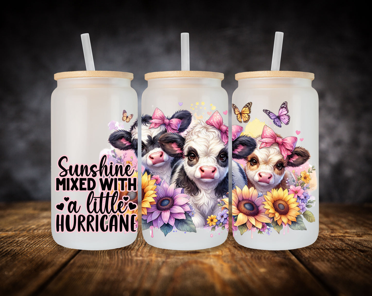Glass Can- Highland Cow-Sunflowers