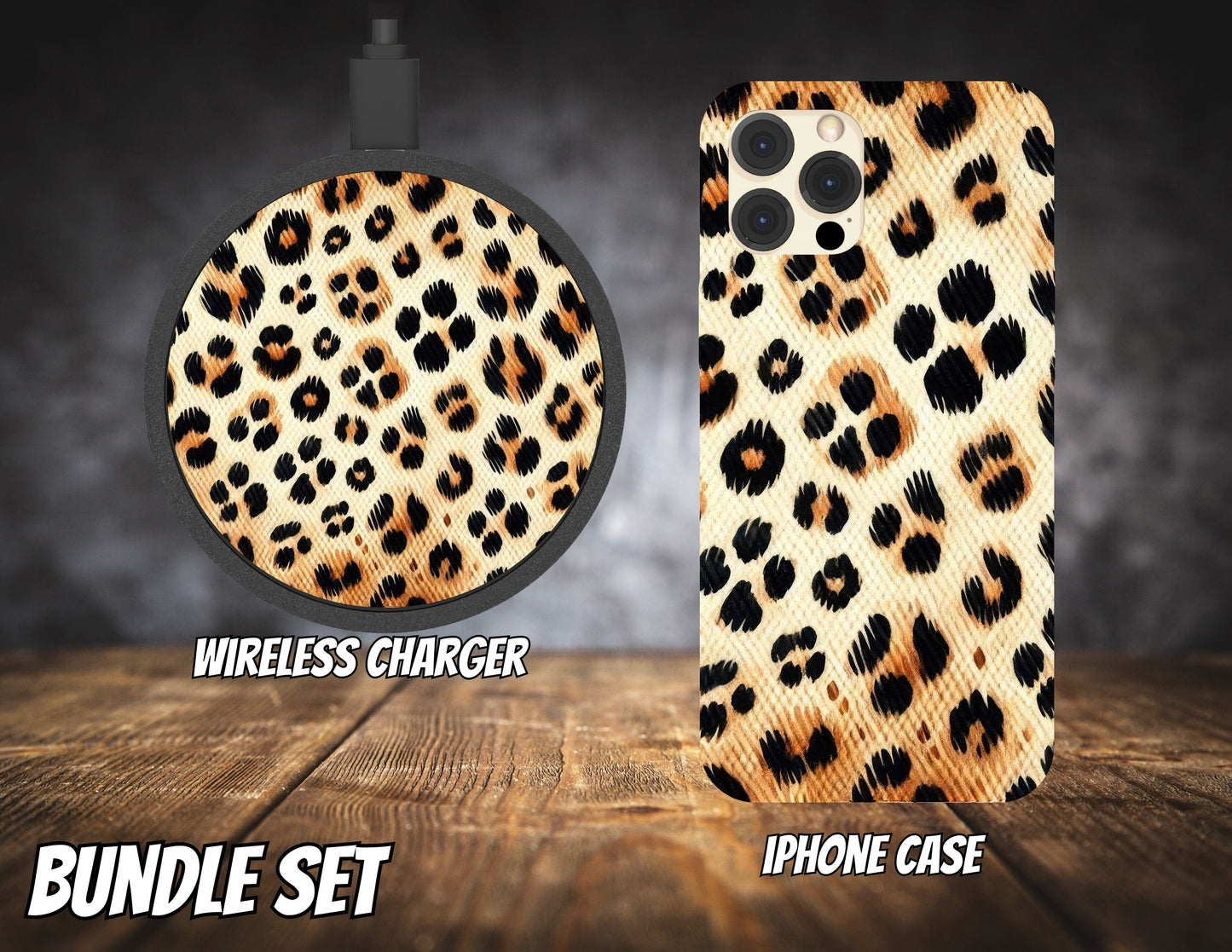 Matching iPhone Case and Wireless Charger- Animal Print Collection
