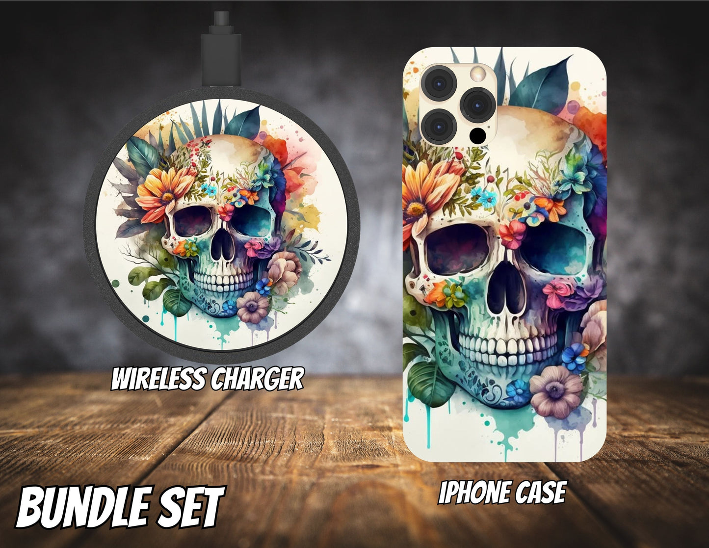 Matching iPhone Case and Wireless Charger- Skull Island