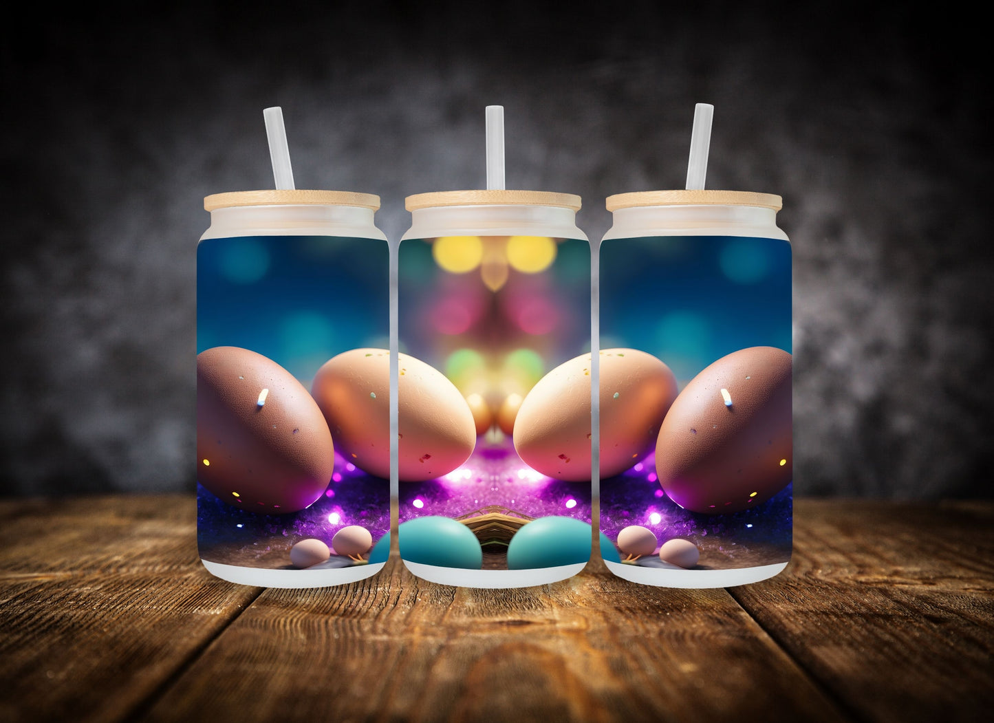 Glass Can- Graphic Easter Eggs