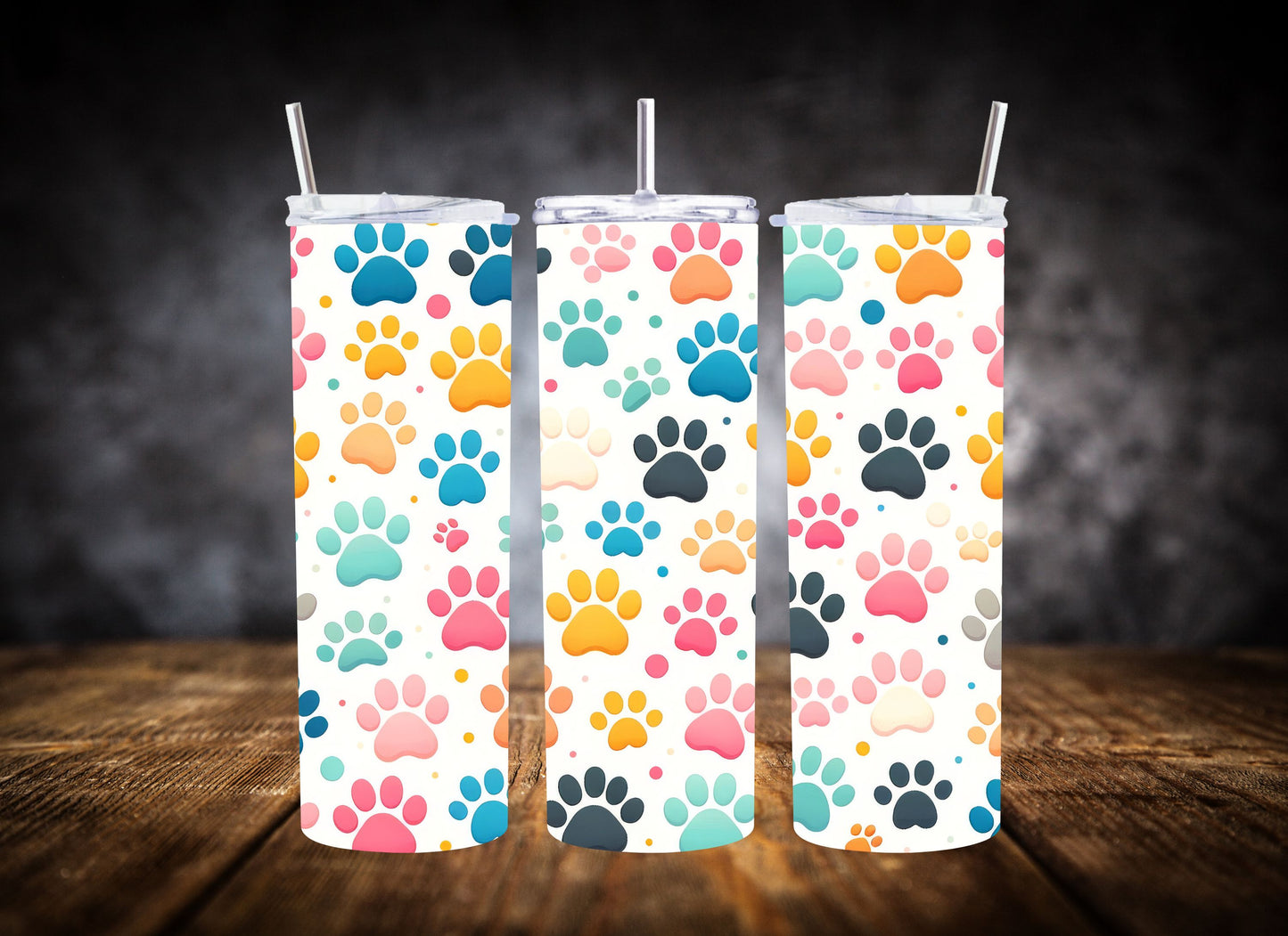 20oz Tumbler Colorful Paw Print Collection