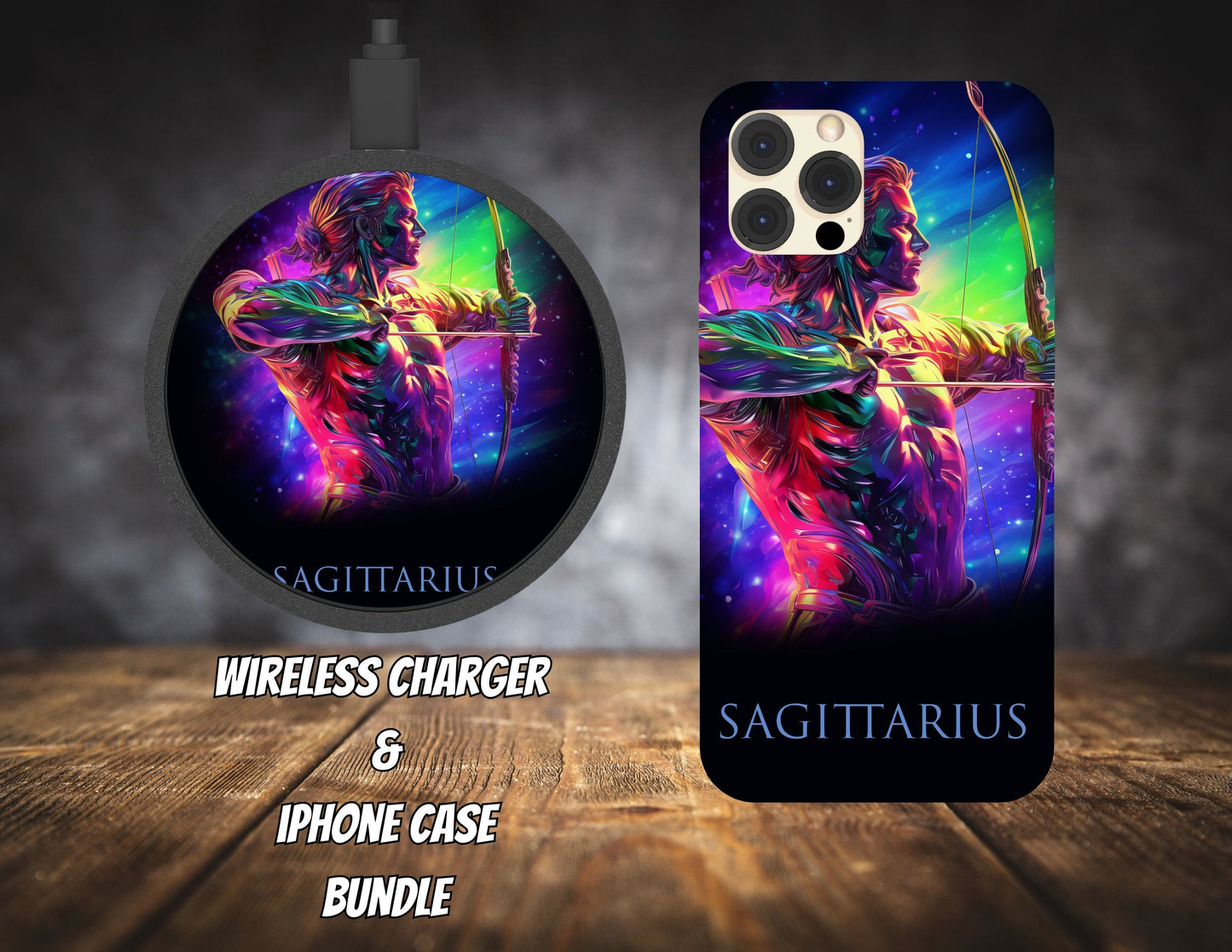 Matching iPhone Case and Wireless Charger- Zodiac Sagittarius