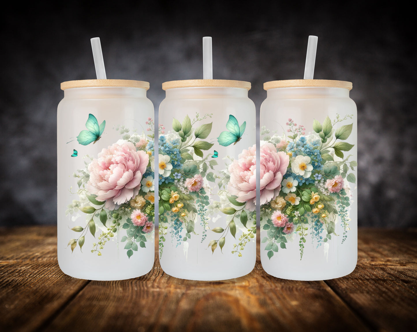 Glass Can- Spring Peonies
