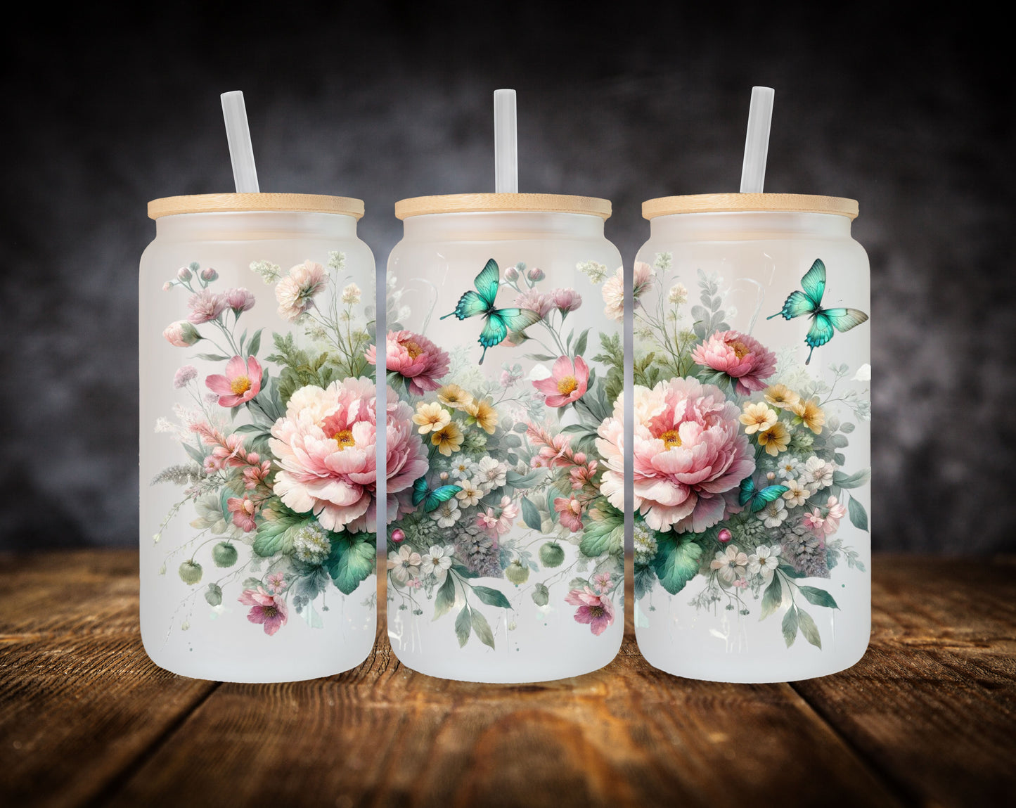 Glass Can- Spring Peonies