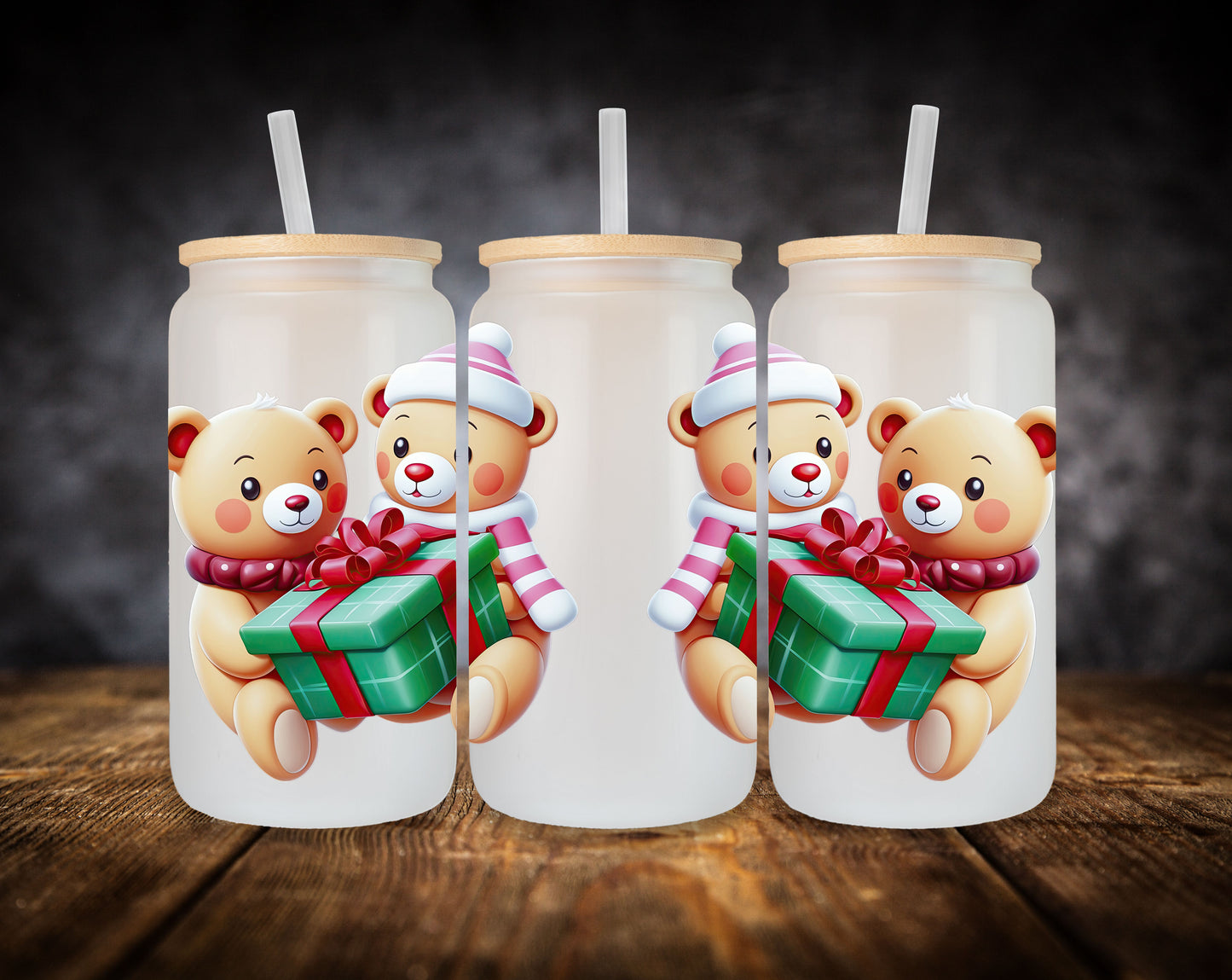 Glass Can- Christmas Bears