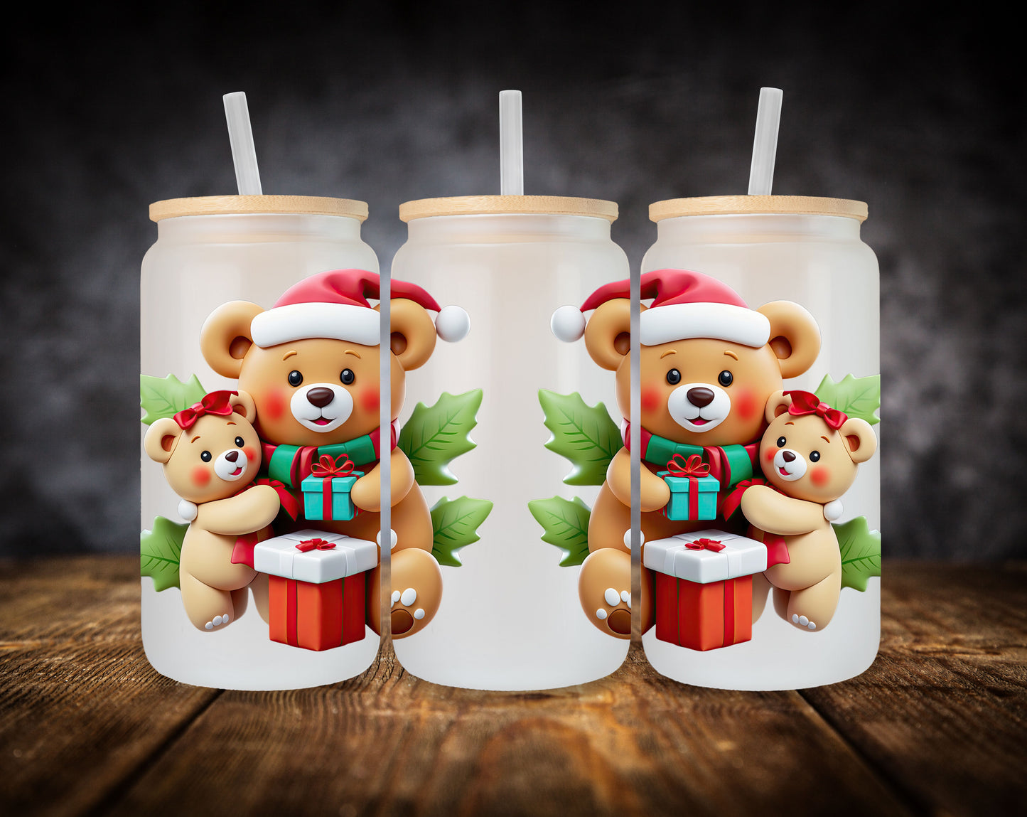 Glass Can- Christmas Bears