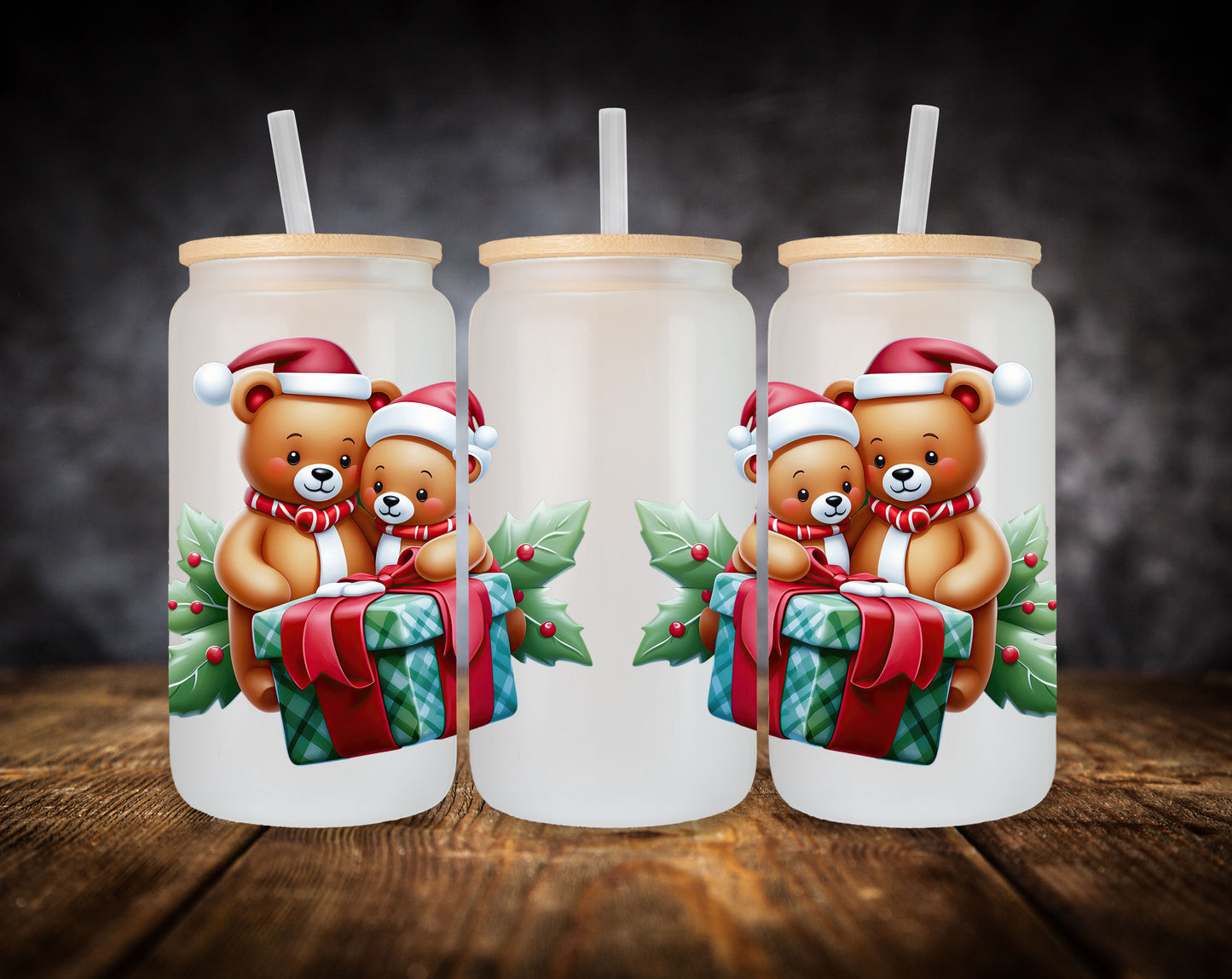 Glass Can- Christmas Bears