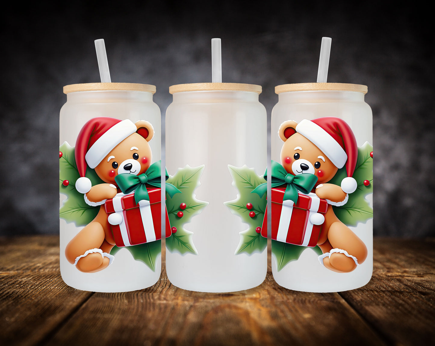 Glass Can- Christmas Bears