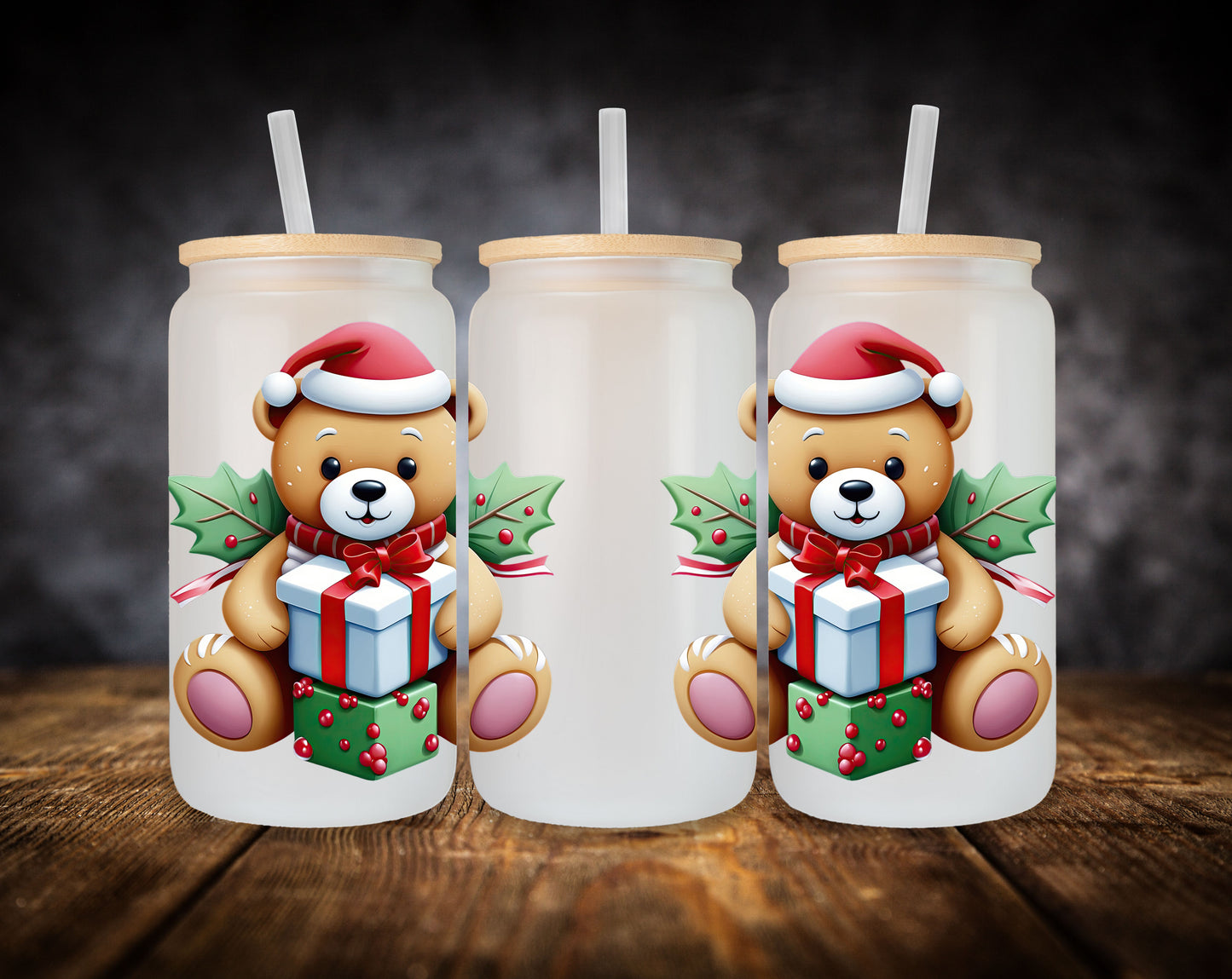 Glass Can- Christmas Bears