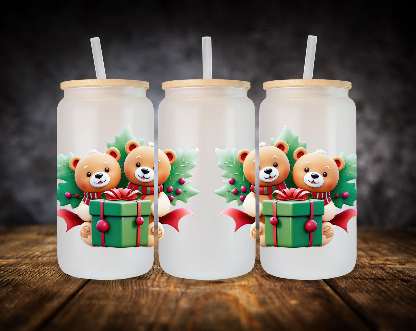 Glass Can- Christmas Bears
