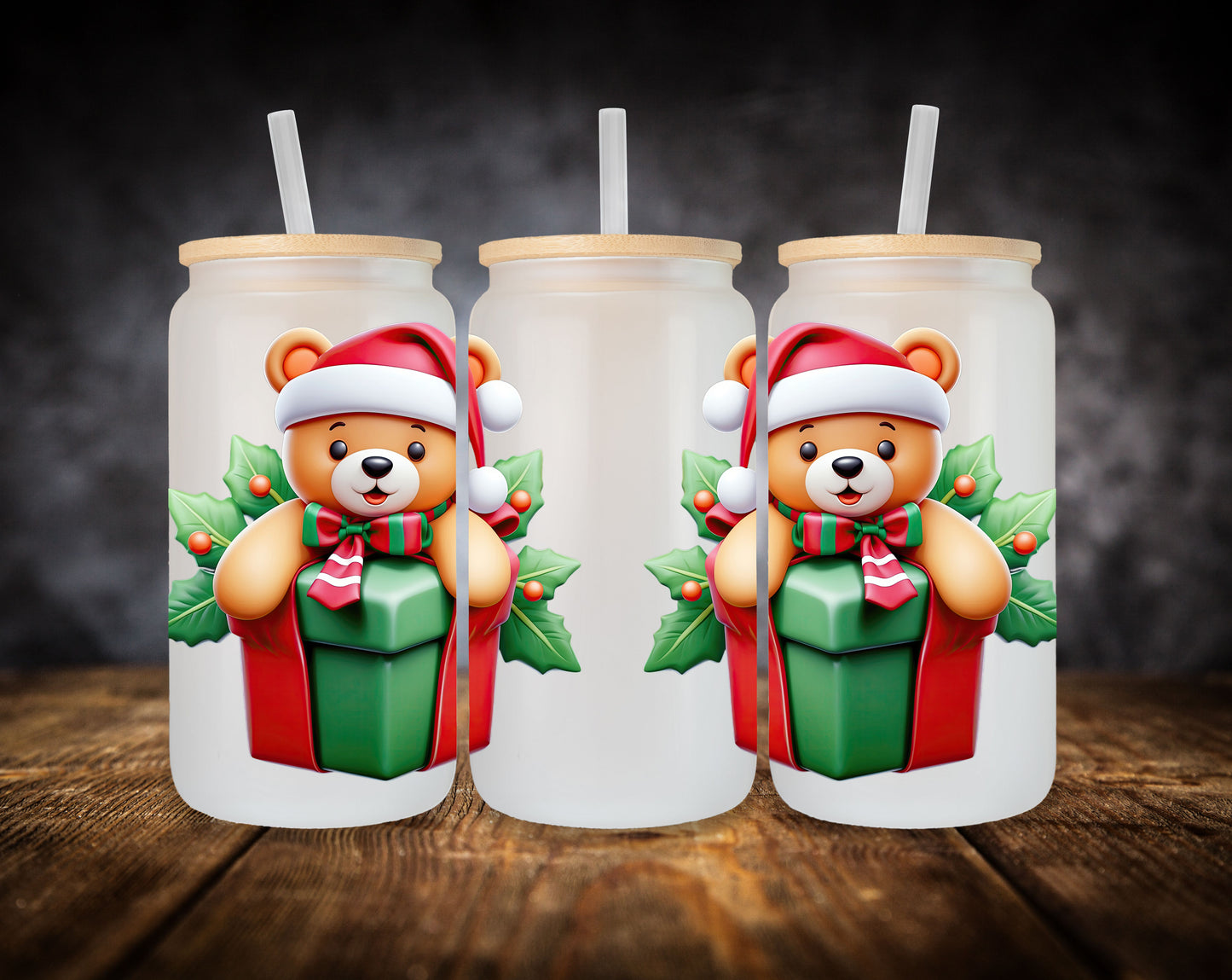 Glass Can- Christmas Bears