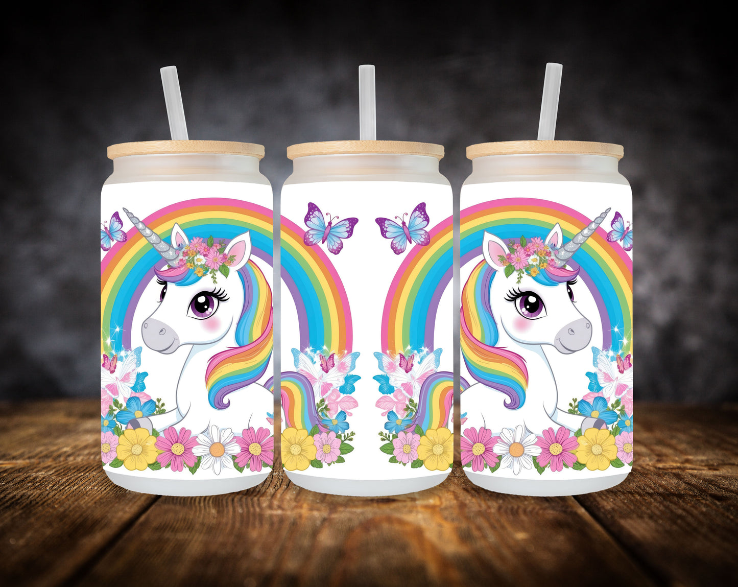 Glass Can- Unicorn-Rainbows