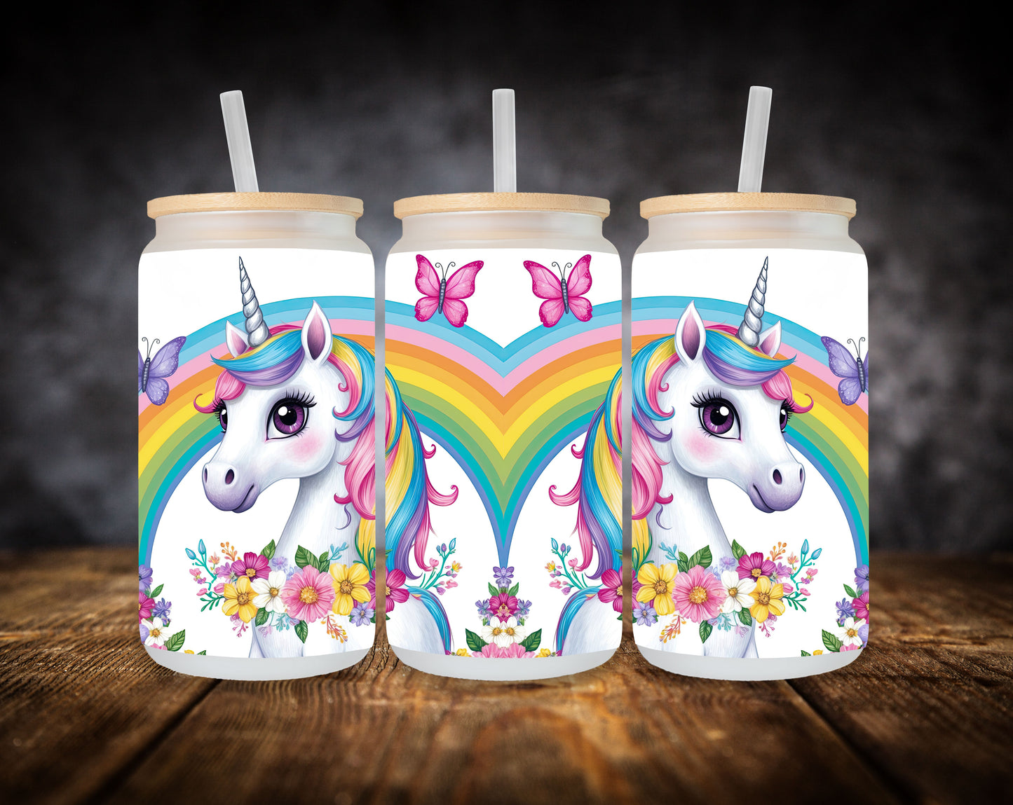 Glass Can- Unicorn-Rainbows