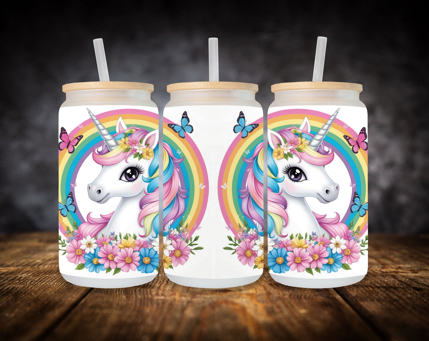 Glass Can- Unicorn-Rainbows