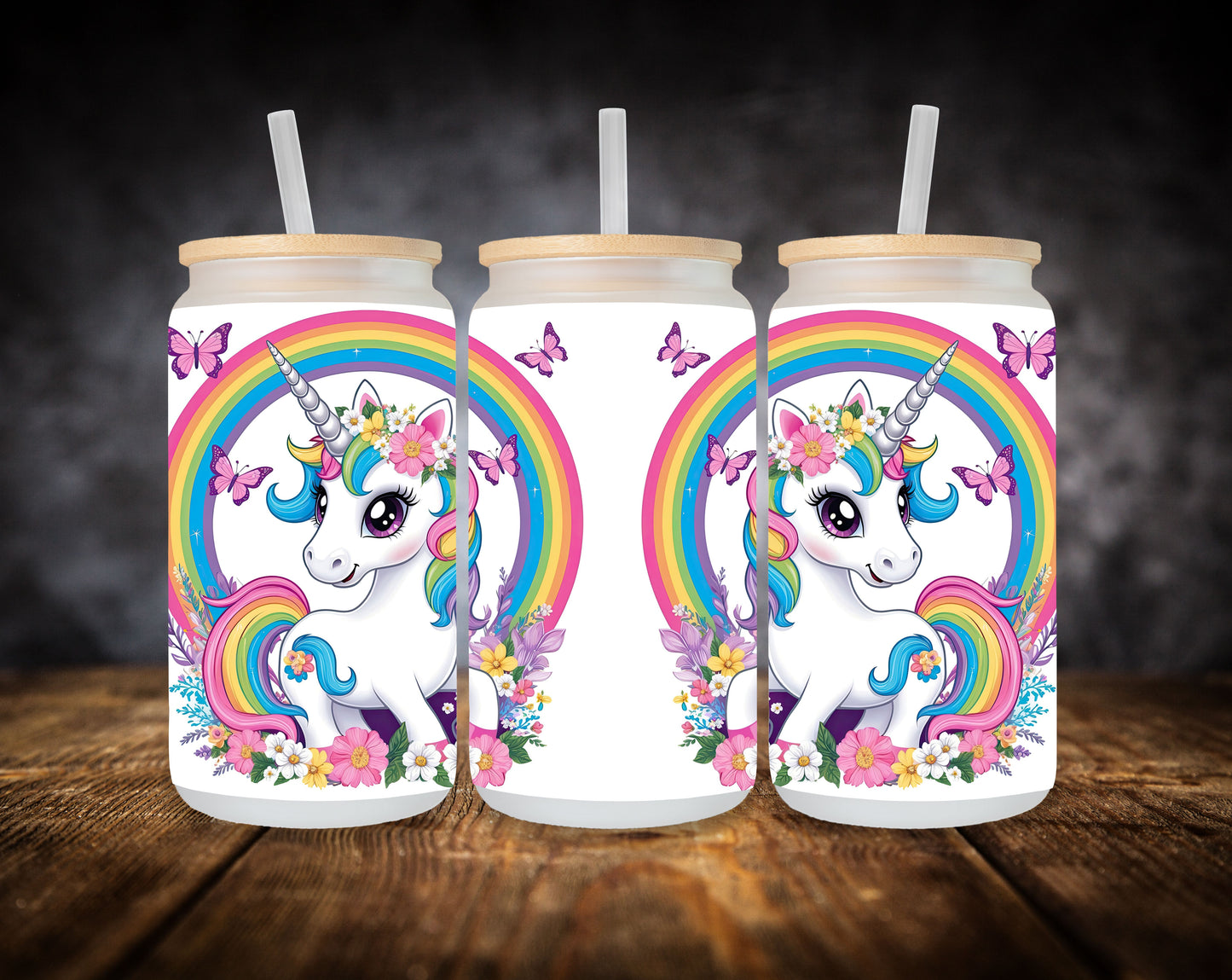 Glass Can- Unicorn-Rainbows