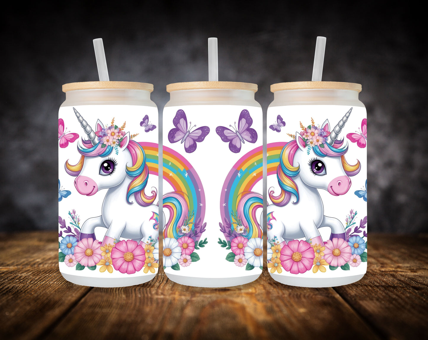Glass Can- Unicorn-Rainbows