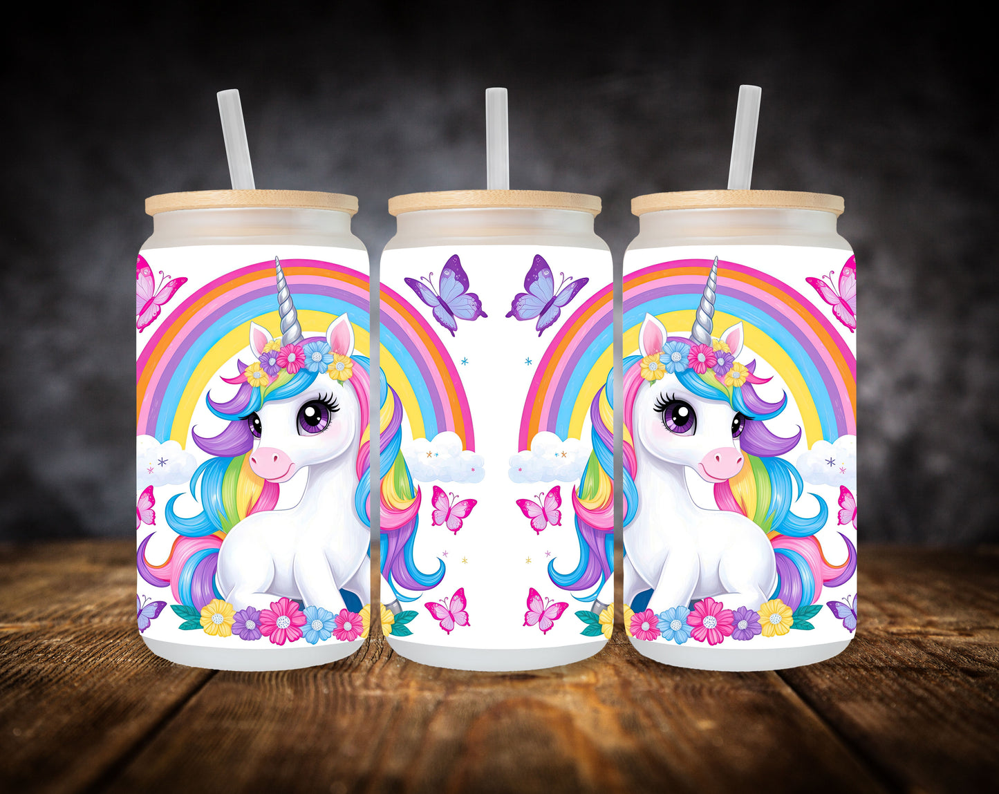 Glass Can- Unicorn-Rainbows