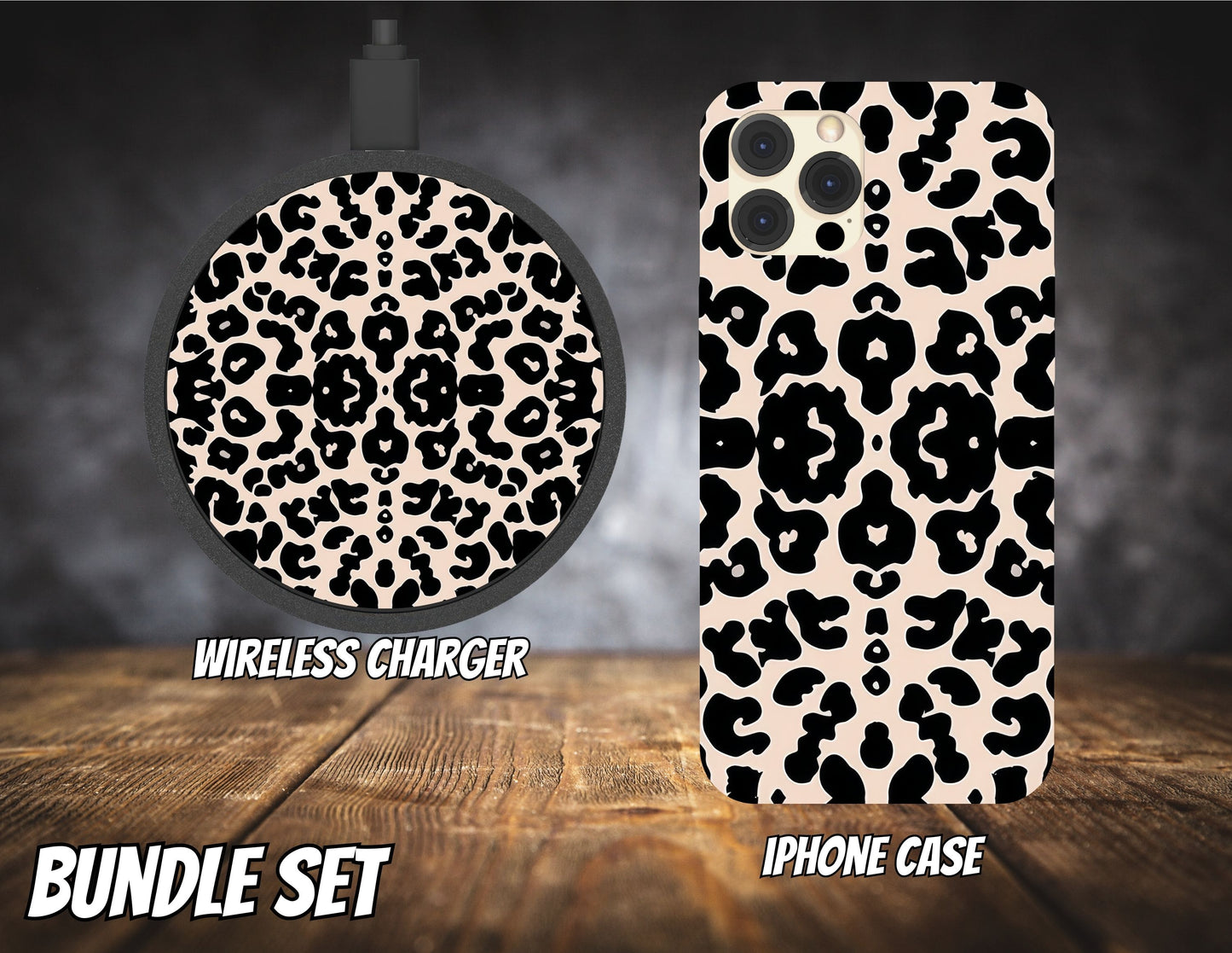 Matching iPhone Case and Wireless Charger- Animal Print Collection