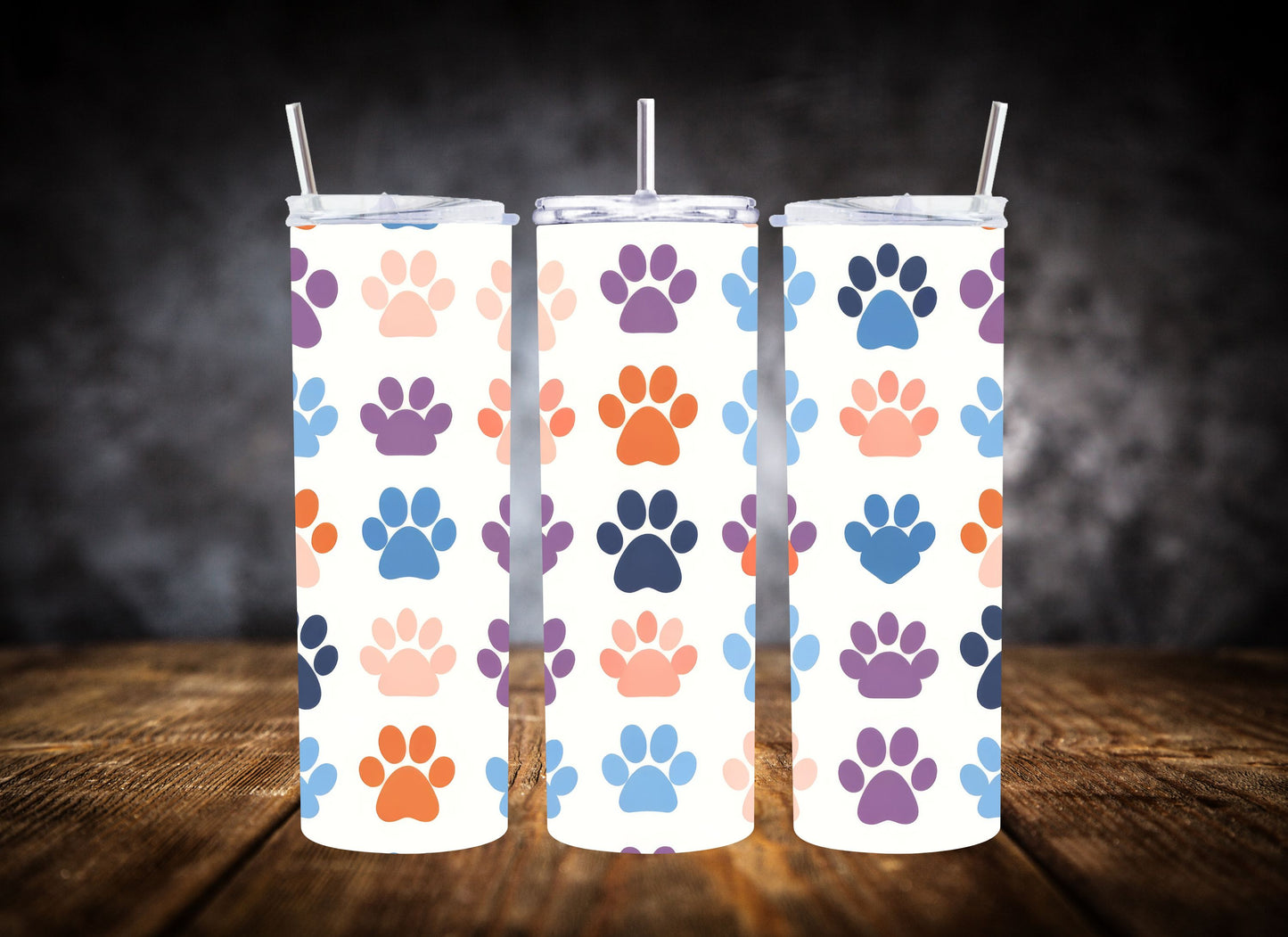 20oz Tumbler Colorful Paw Print Collection