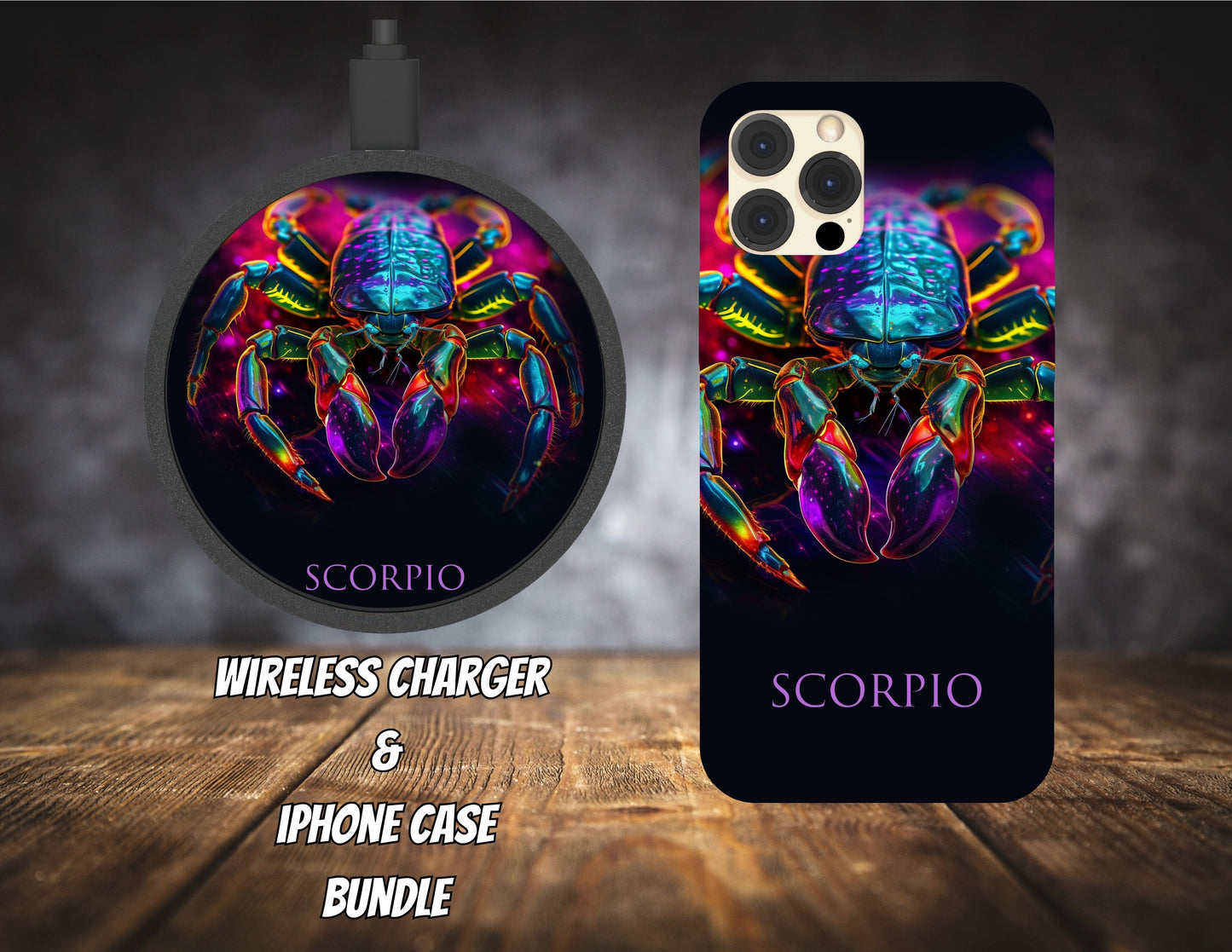 Matching iPhone Case and Wireless Charger- Zodiac Scorpio