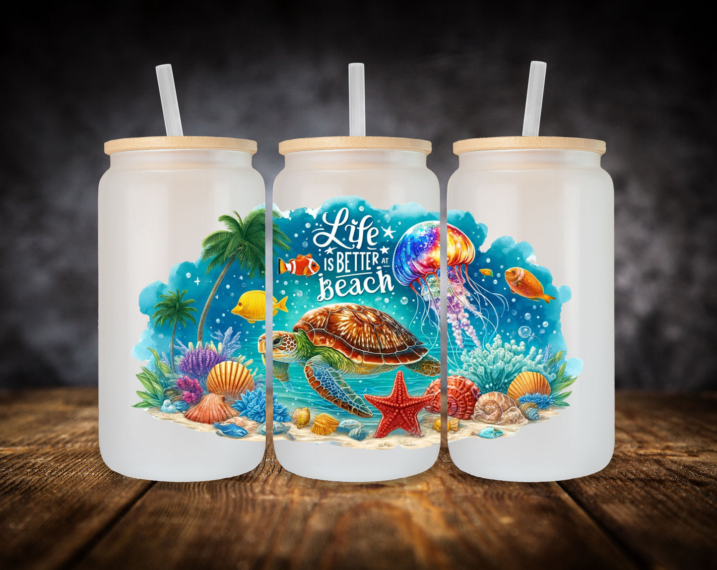 Glass Can- Ocean-Life Is Better At Beach
