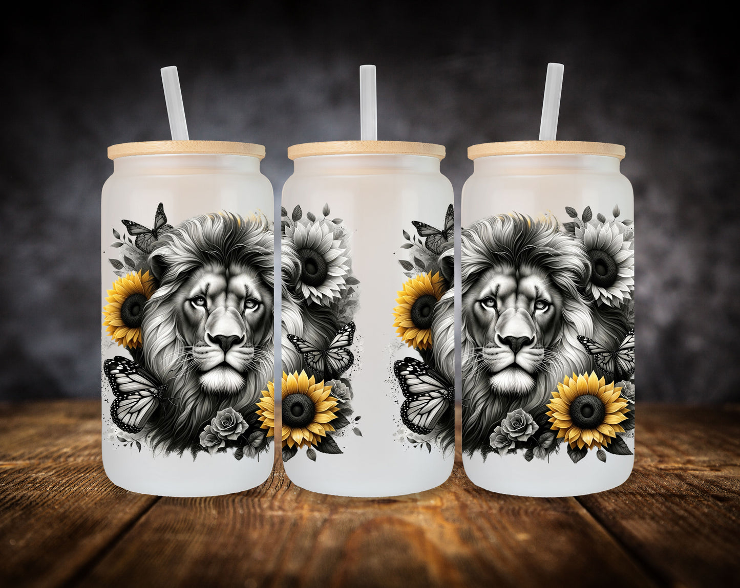 Glass Can- Lion-Sunflowers
