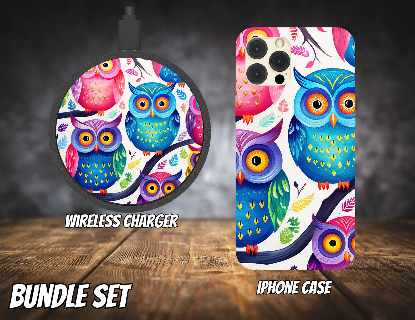 Matching iPhone Case and Wireless Charger- Owl Collection