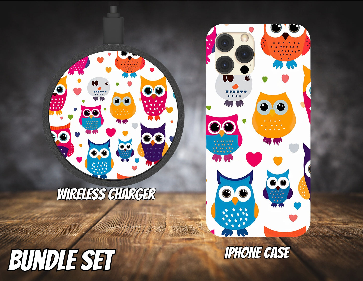 Matching iPhone Case and Wireless Charger- Owl Collection