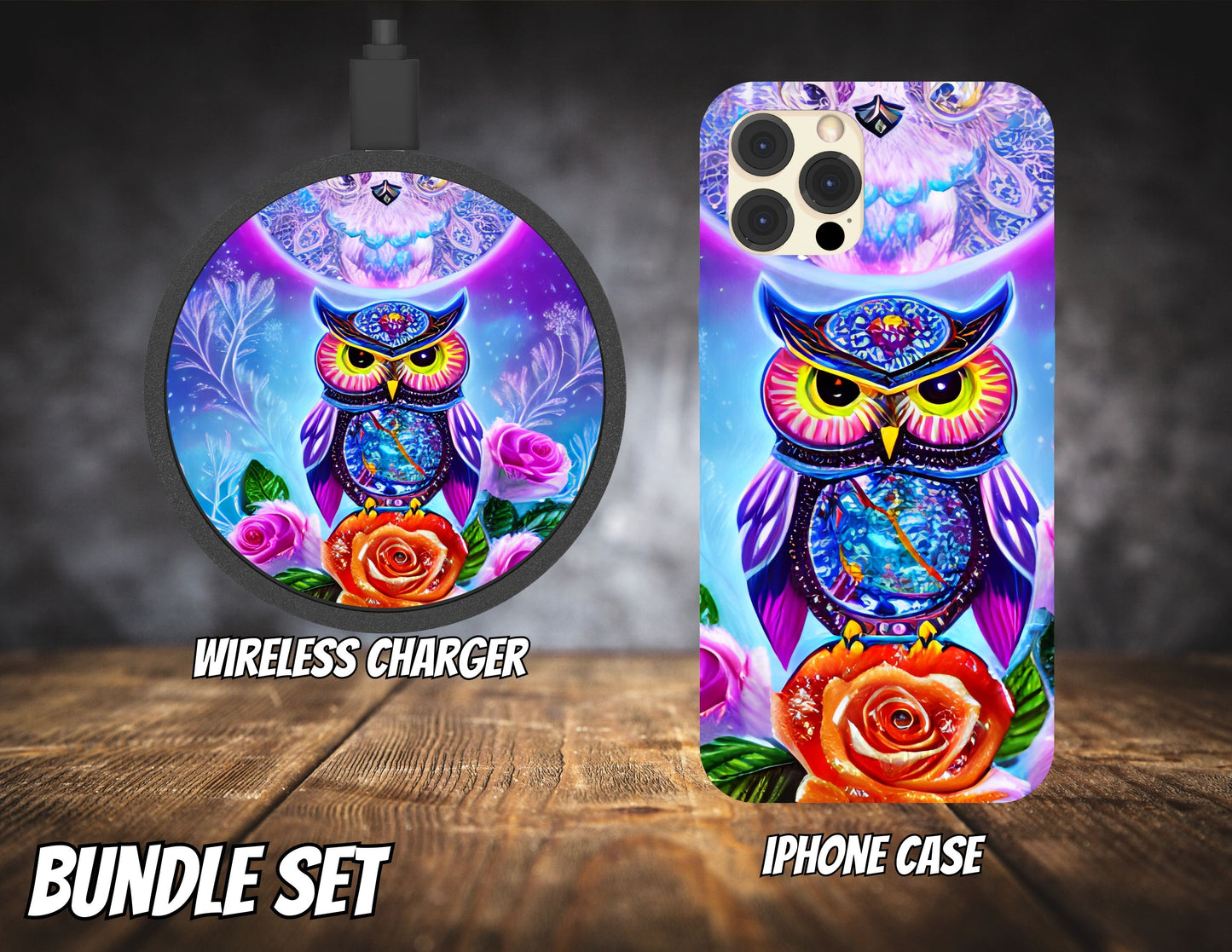 Matching iPhone Case and Wireless Charger- Owl Collection