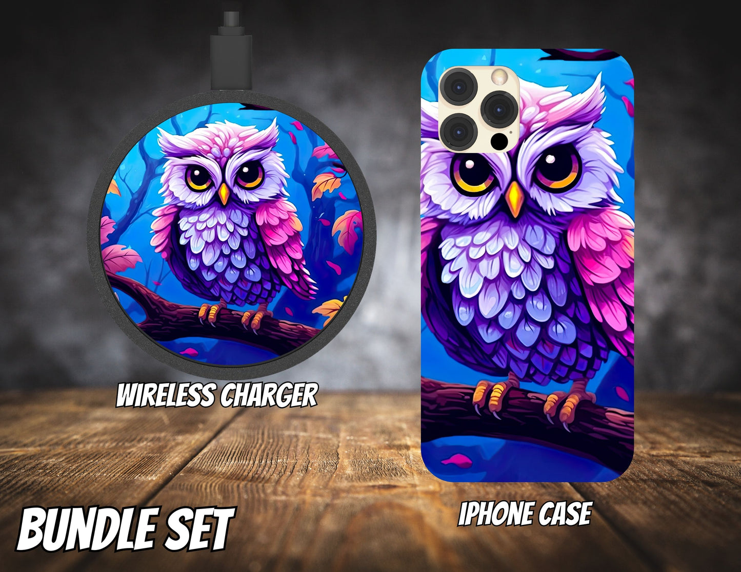 Matching iPhone Case and Wireless Charger- Owl Collection