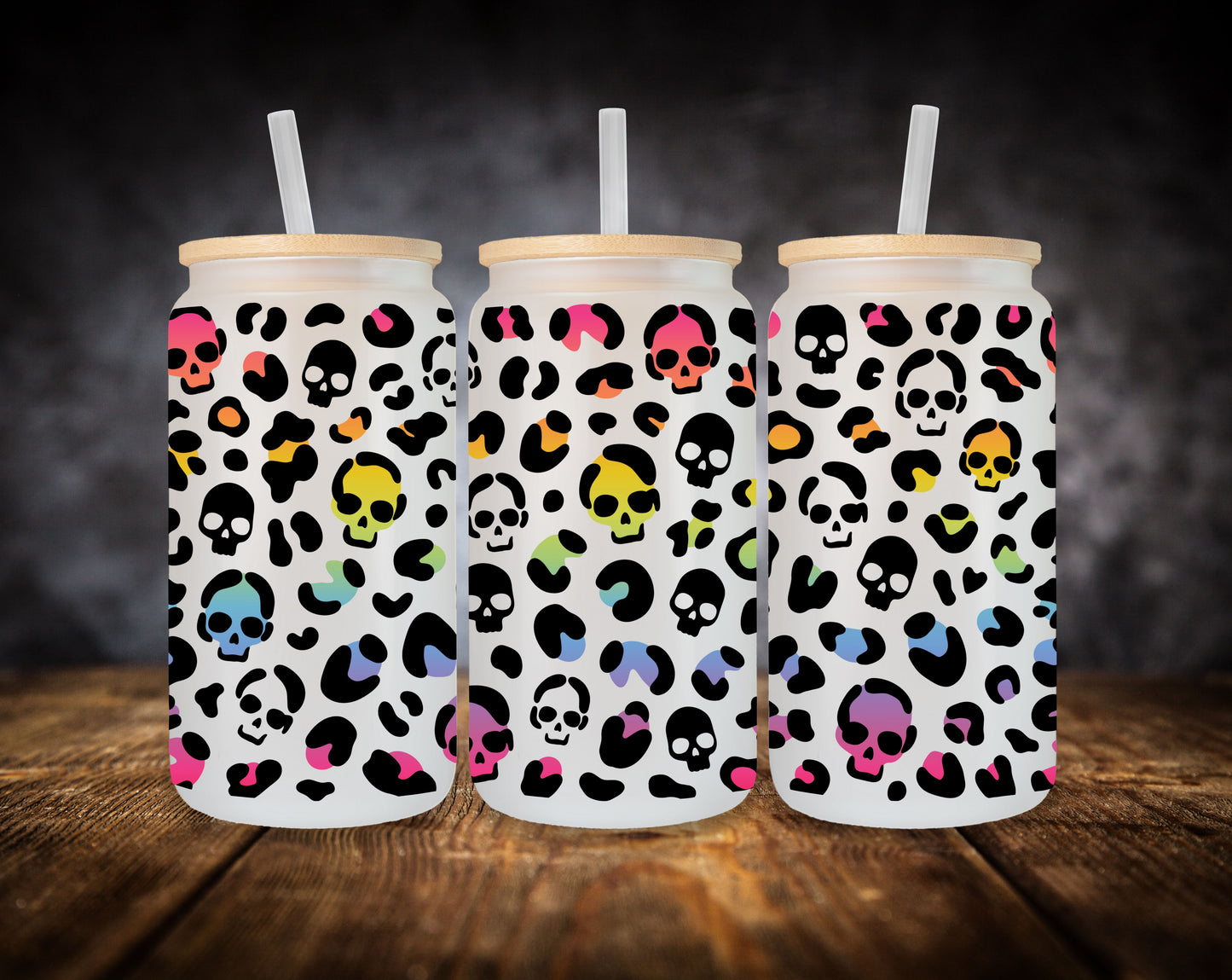 Glass Can- Skull-Animal Print