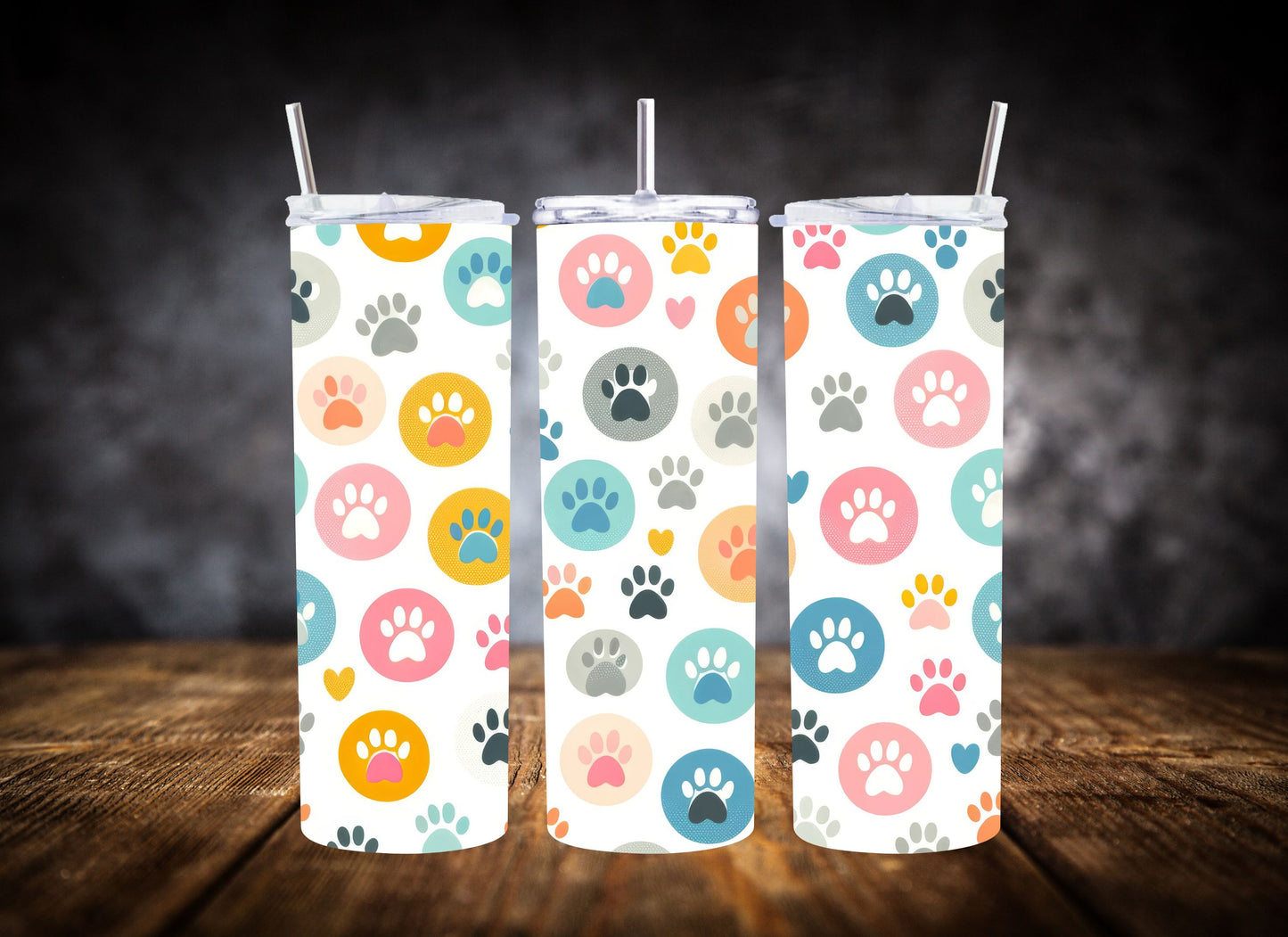 20oz Tumbler Colorful Paw Print Collection
