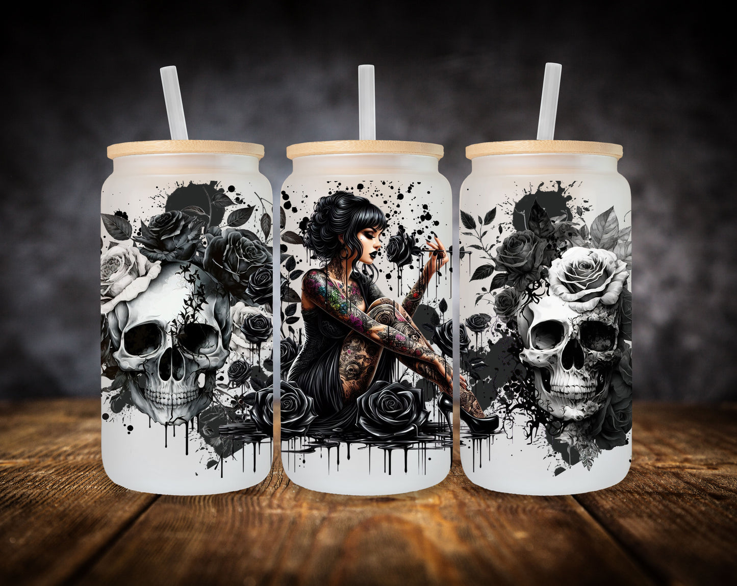 Glass Can-Goth Girl-Flowers