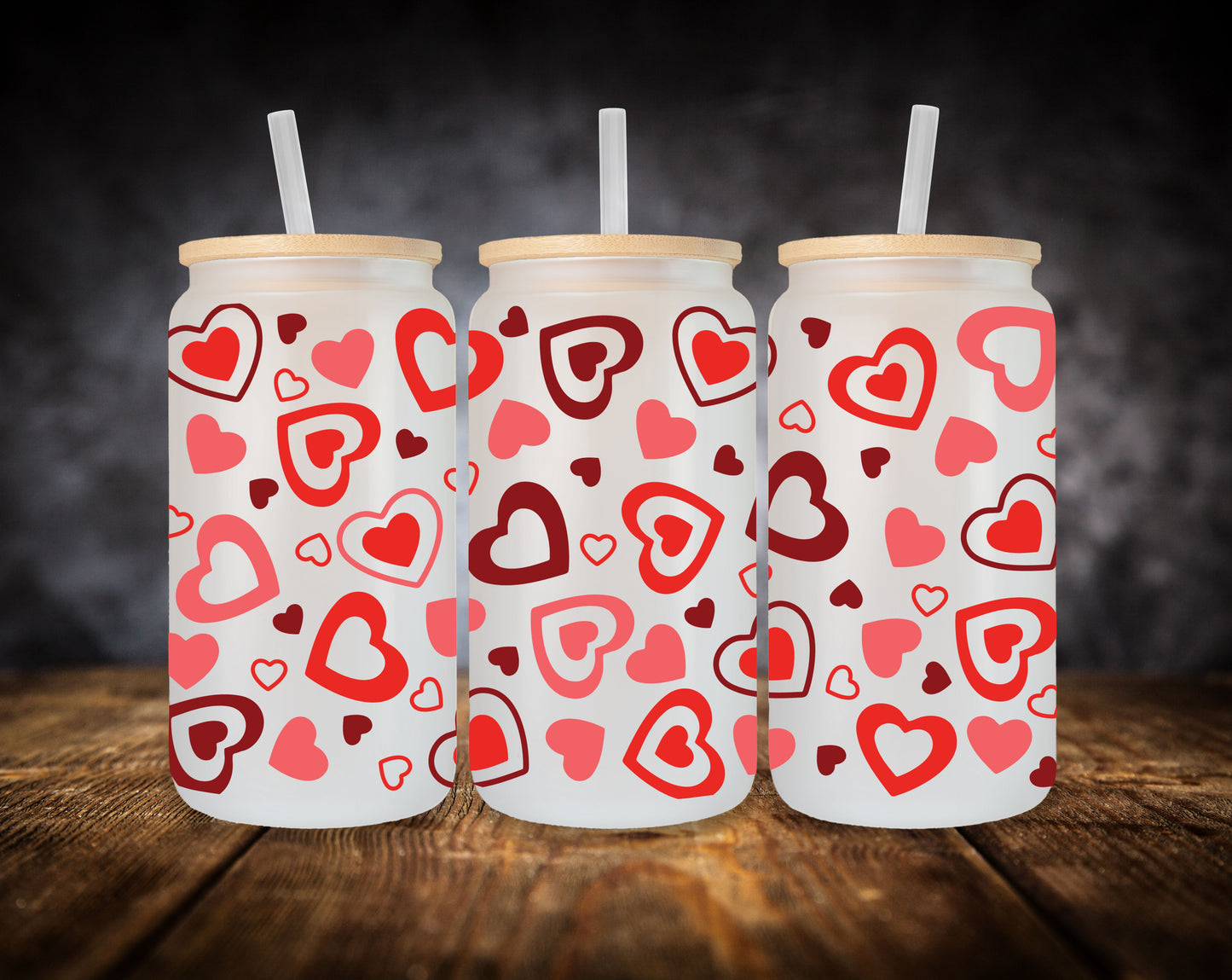 Glass Can- Hot Pink Hearts