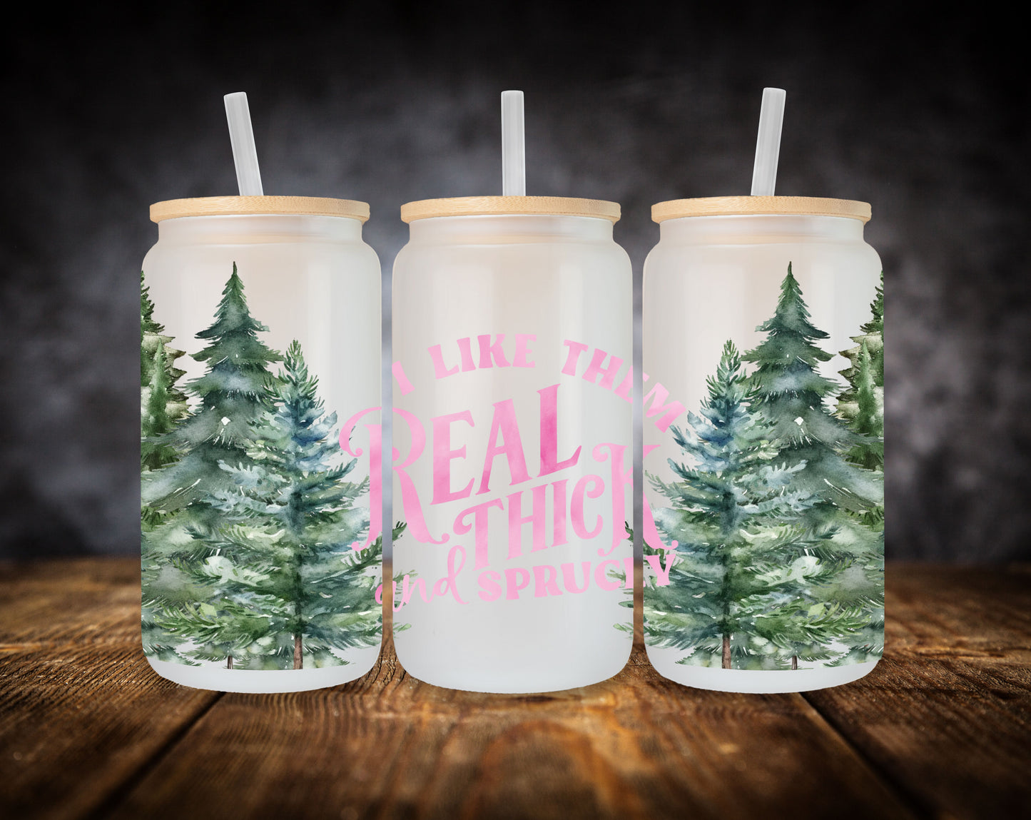 Glass Can- Pink Christmas